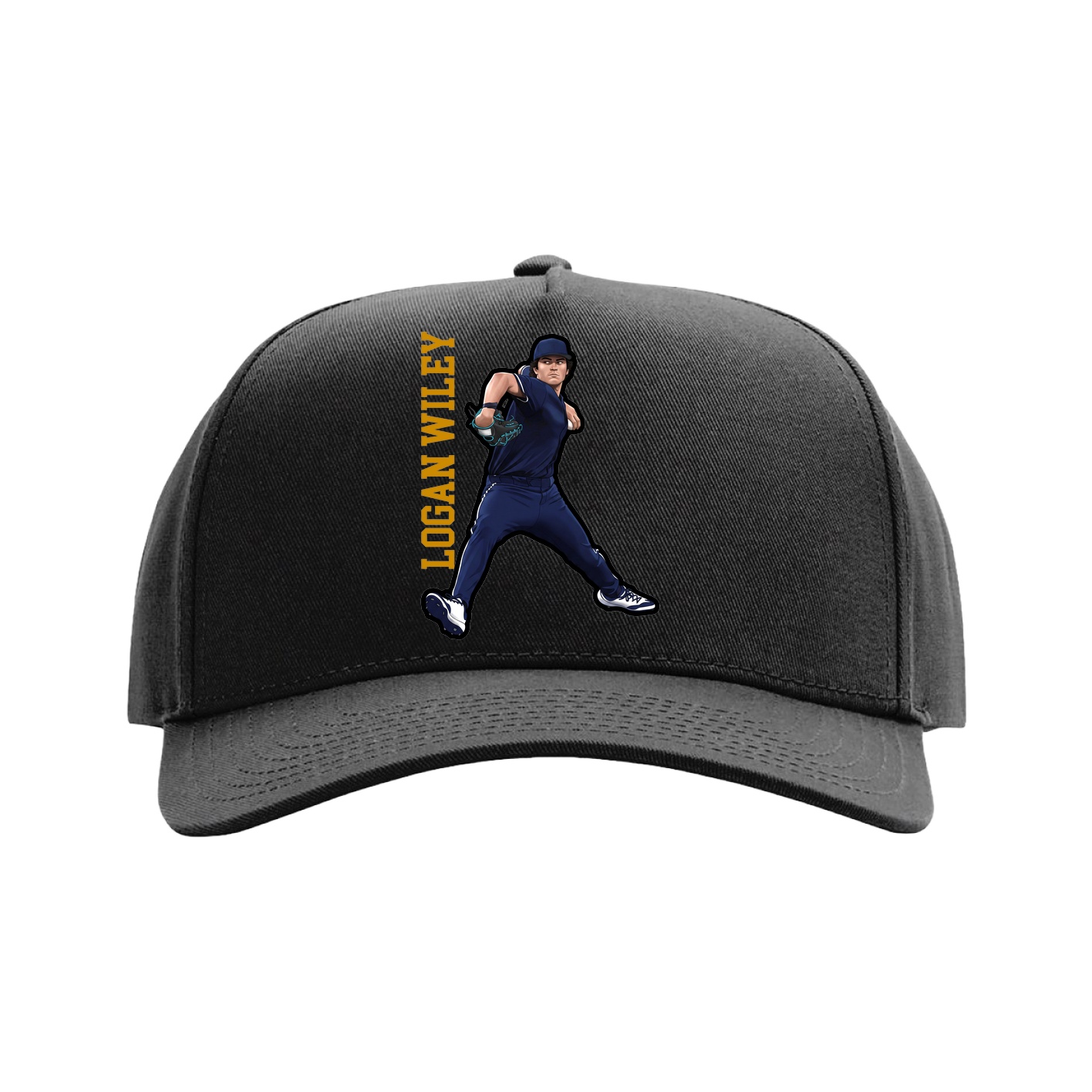 Full Fabric Five-Panel Champ Cap — Name Vertical in Black