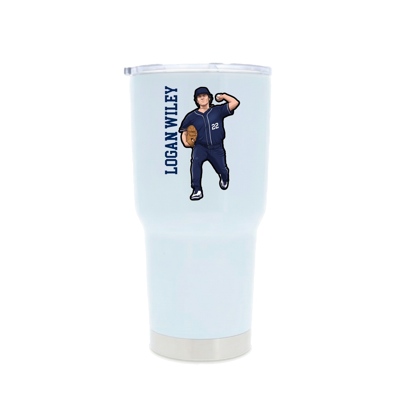 30oz Stainless Steel Tumbler — Name Vertical in White