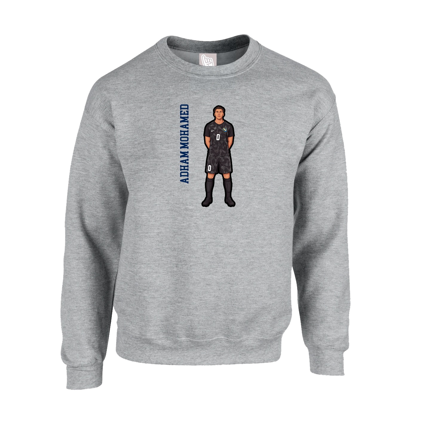 Fleece Crew — Name Vertical in Grey