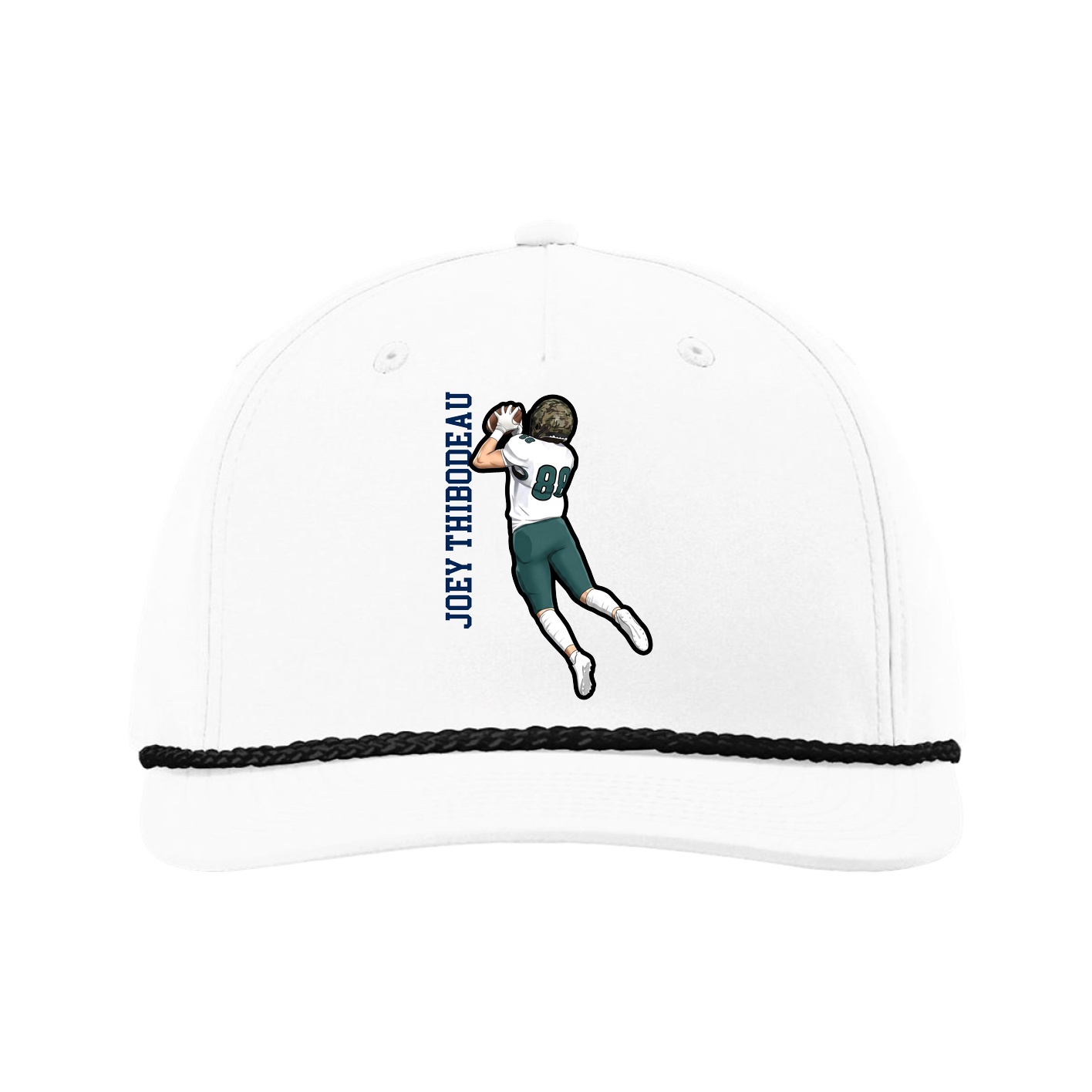 Five-Panel Classic Rope Cap — Name Vertical in White