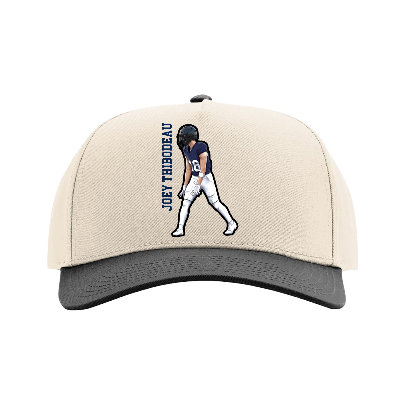Full Fabric Five-Panel Champ Cap — Name Vertical in Cream/Black