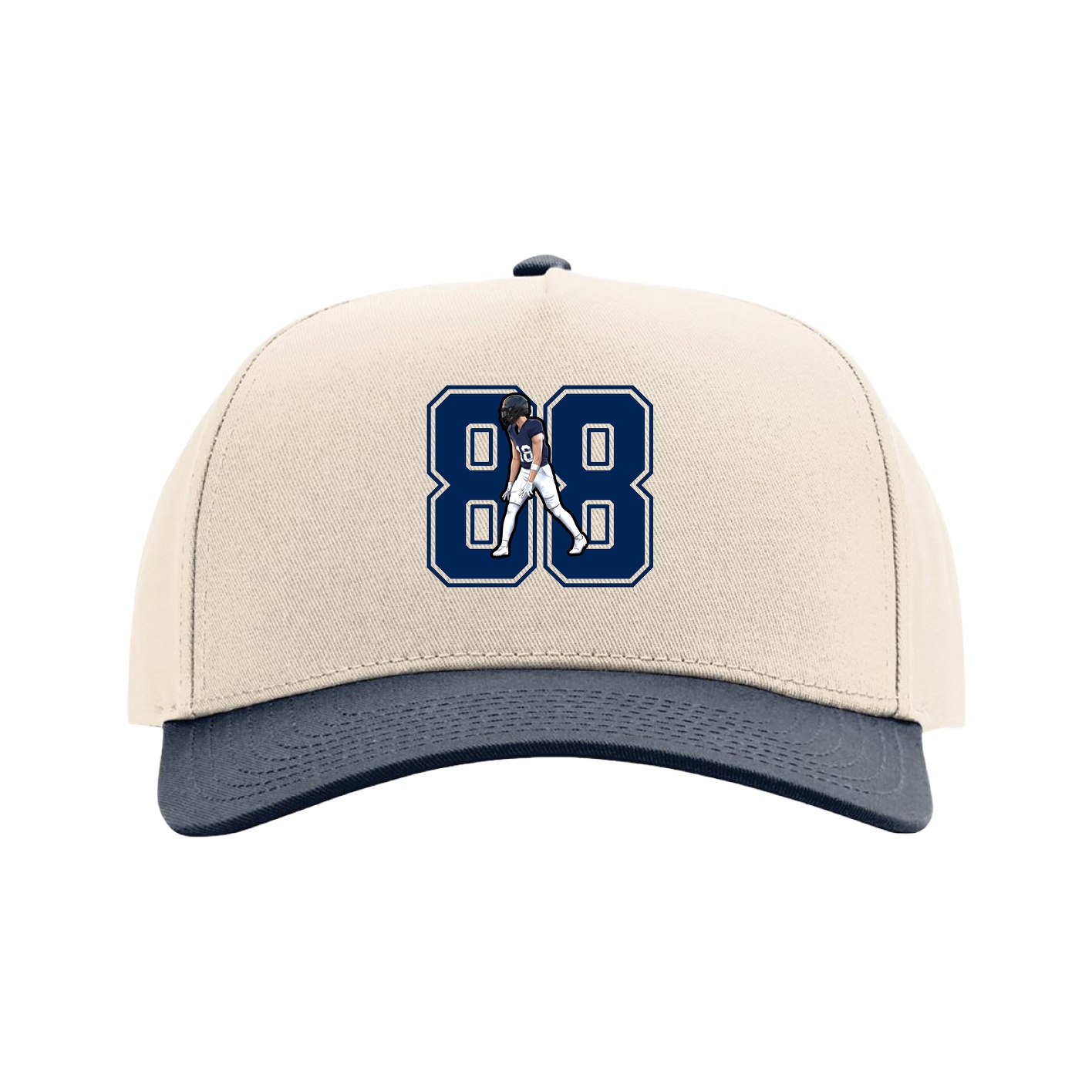 Full Fabric Five-Panel Champ Cap — Number in Cream/Navy