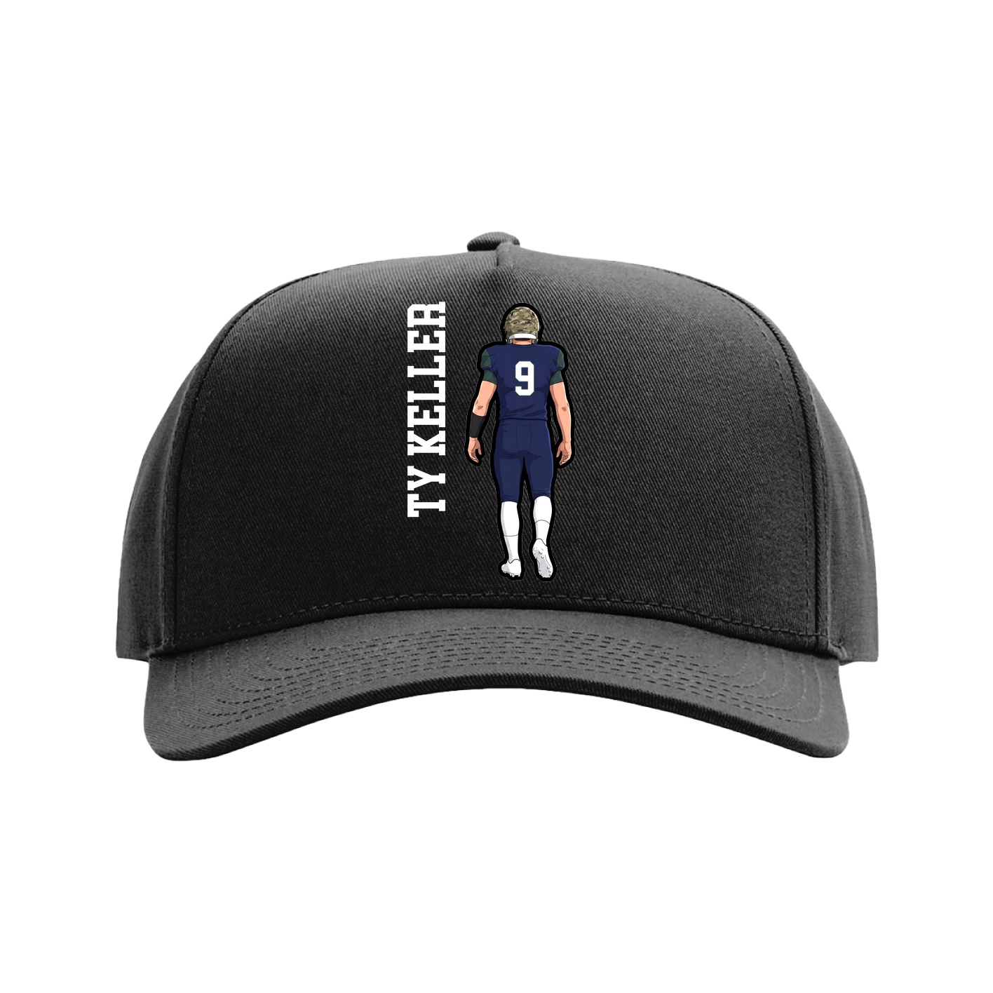 Full Fabric Five-Panel Champ Cap — Name Vertical in Black