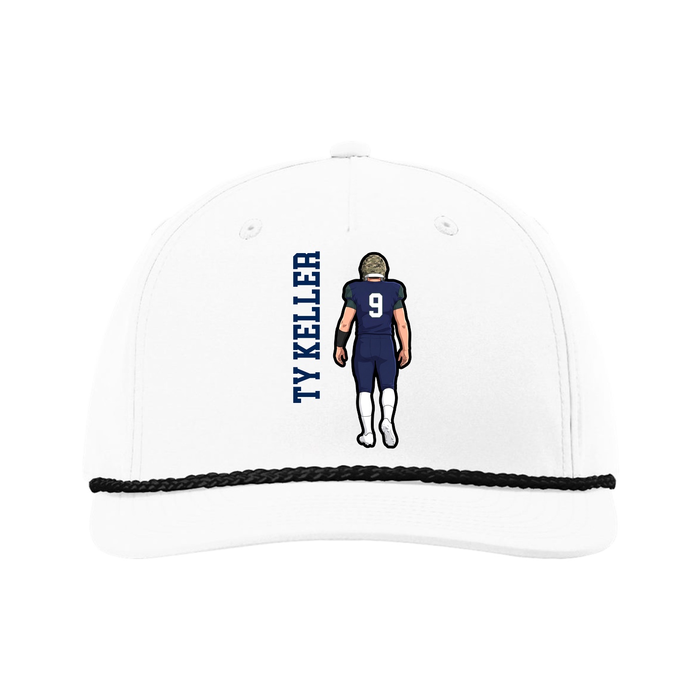Five-Panel Classic Rope Cap — Name Vertical in White