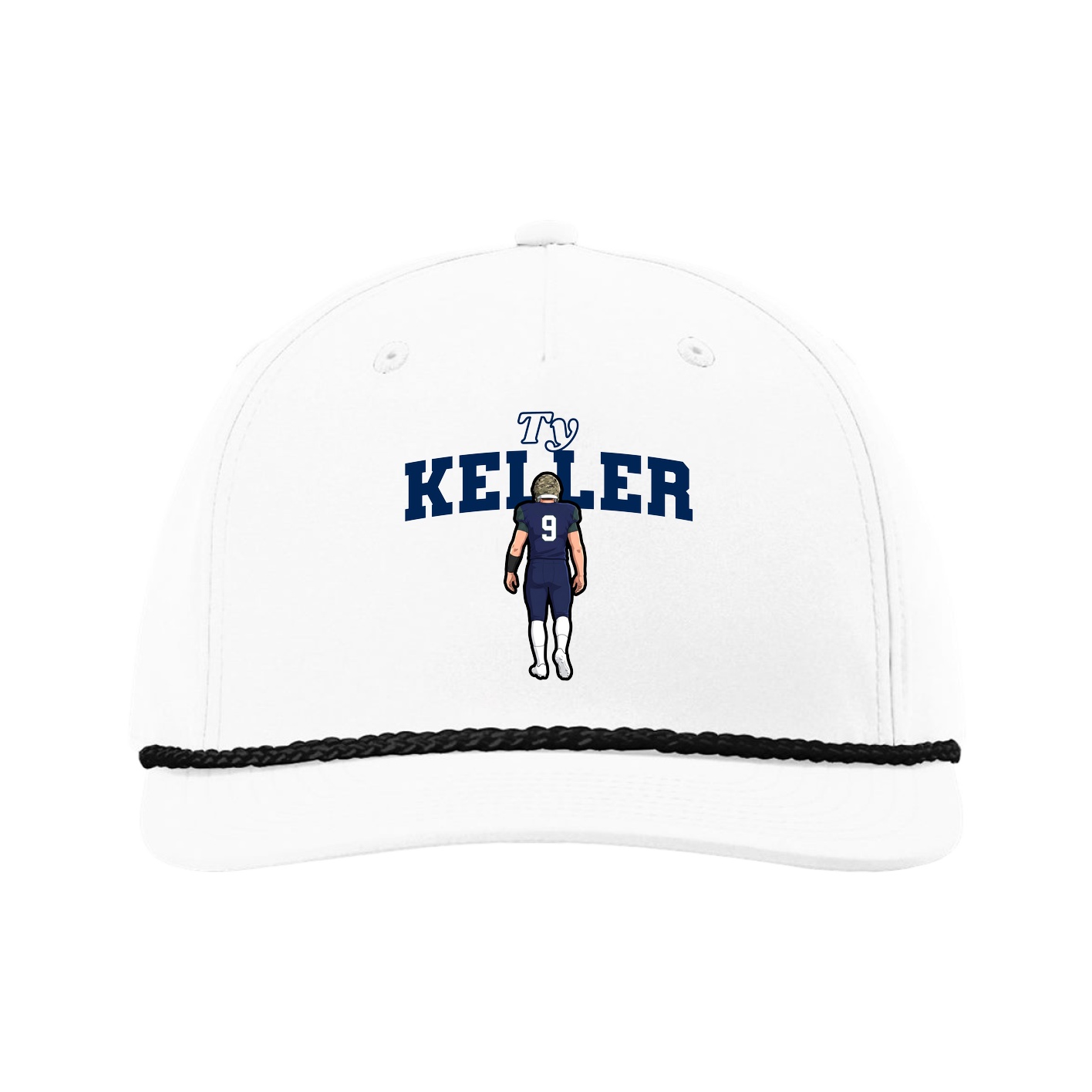 Five-Panel Classic Rope Cap — Name Arch in White