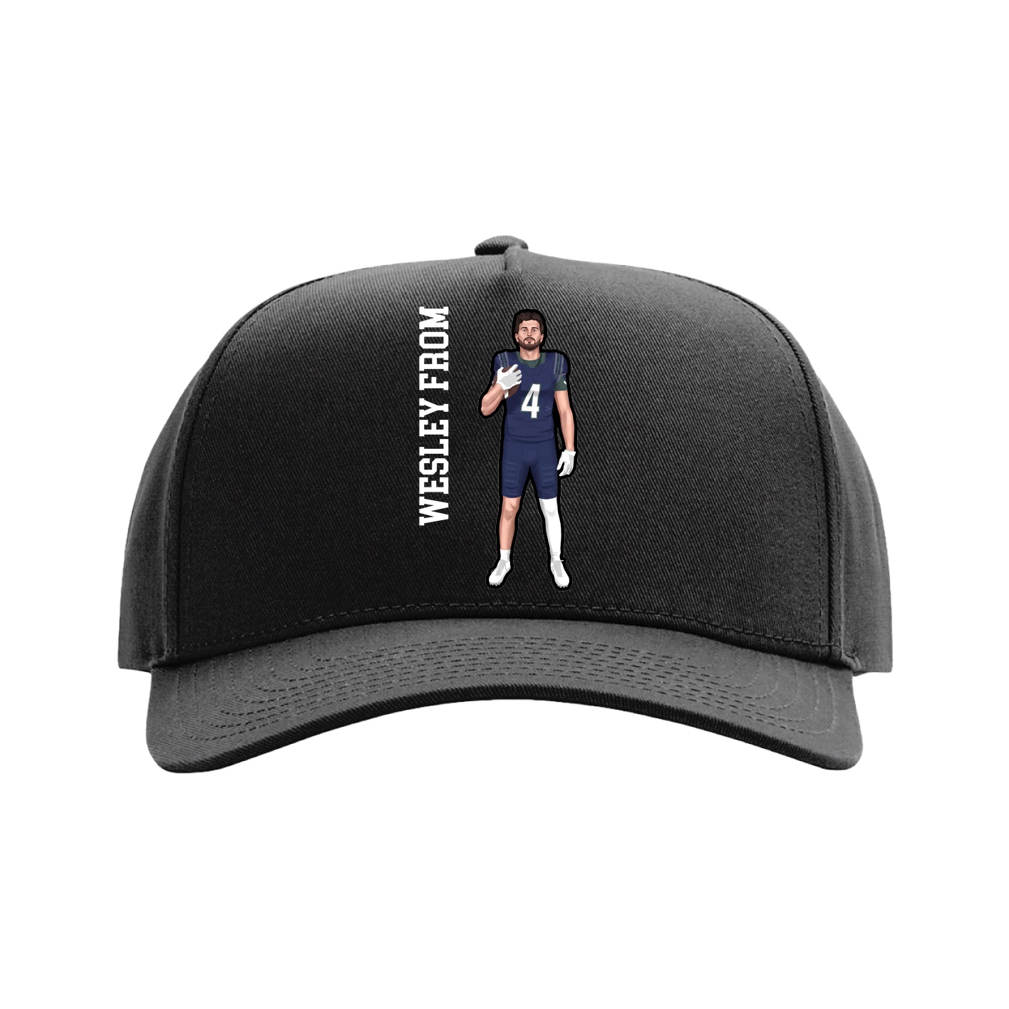Full Fabric Five-Panel Champ Cap — Name Vertical in Black