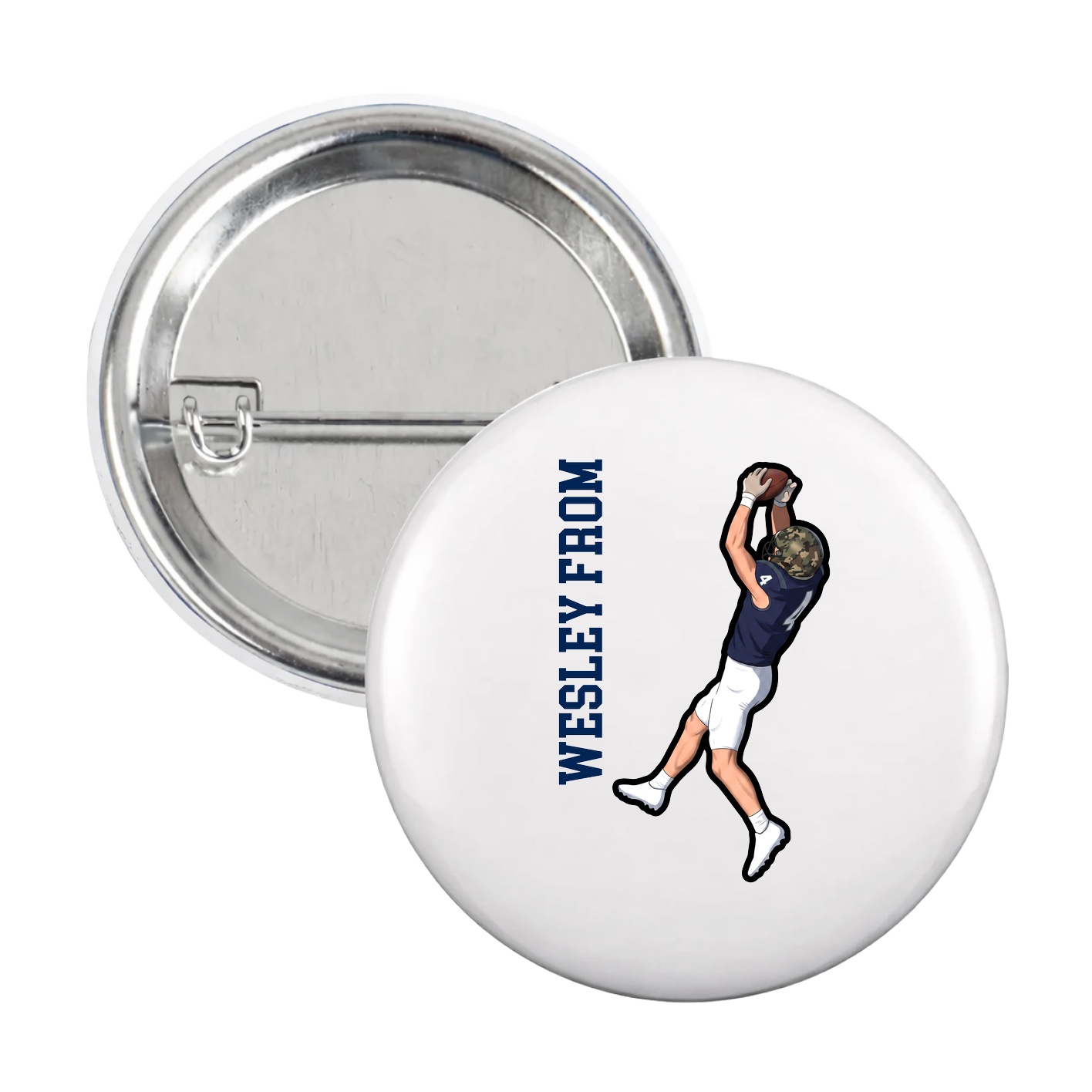 Game Day Button — Name Vertical in White