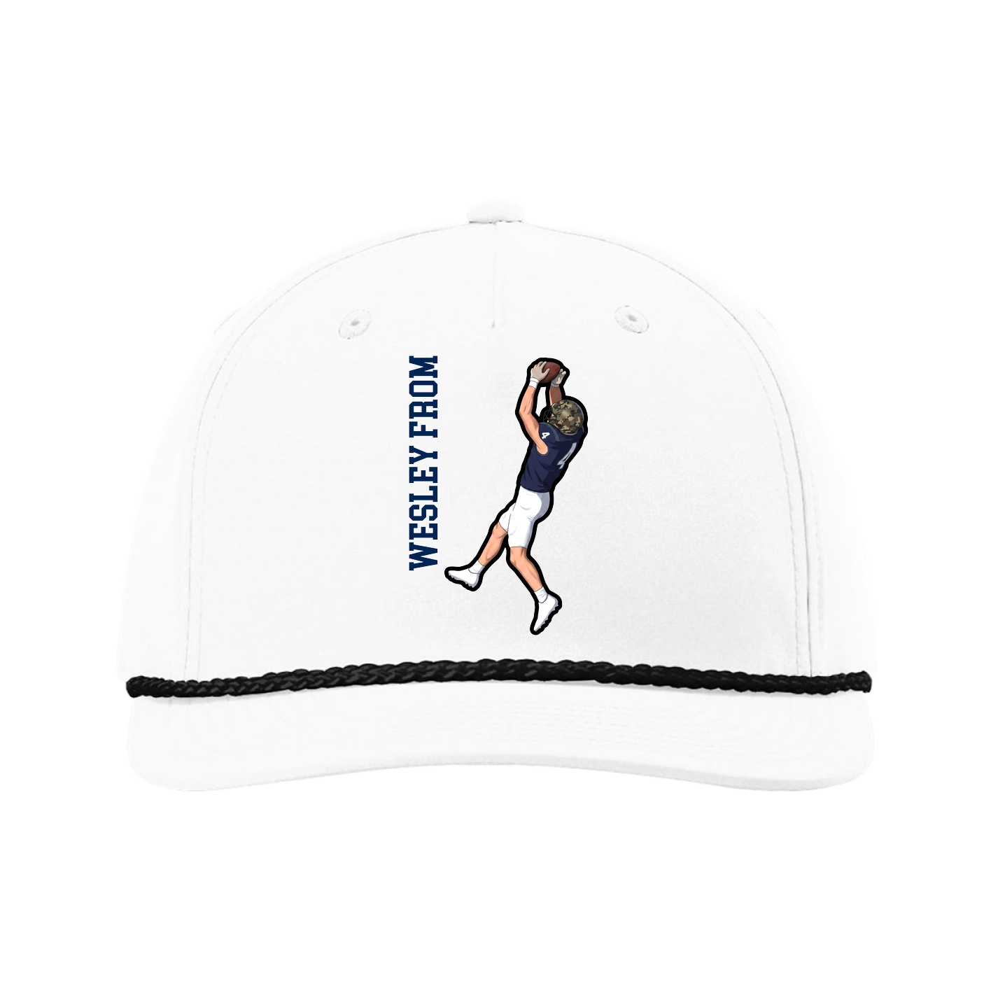 Five-Panel Classic Rope Cap — Name Vertical in White