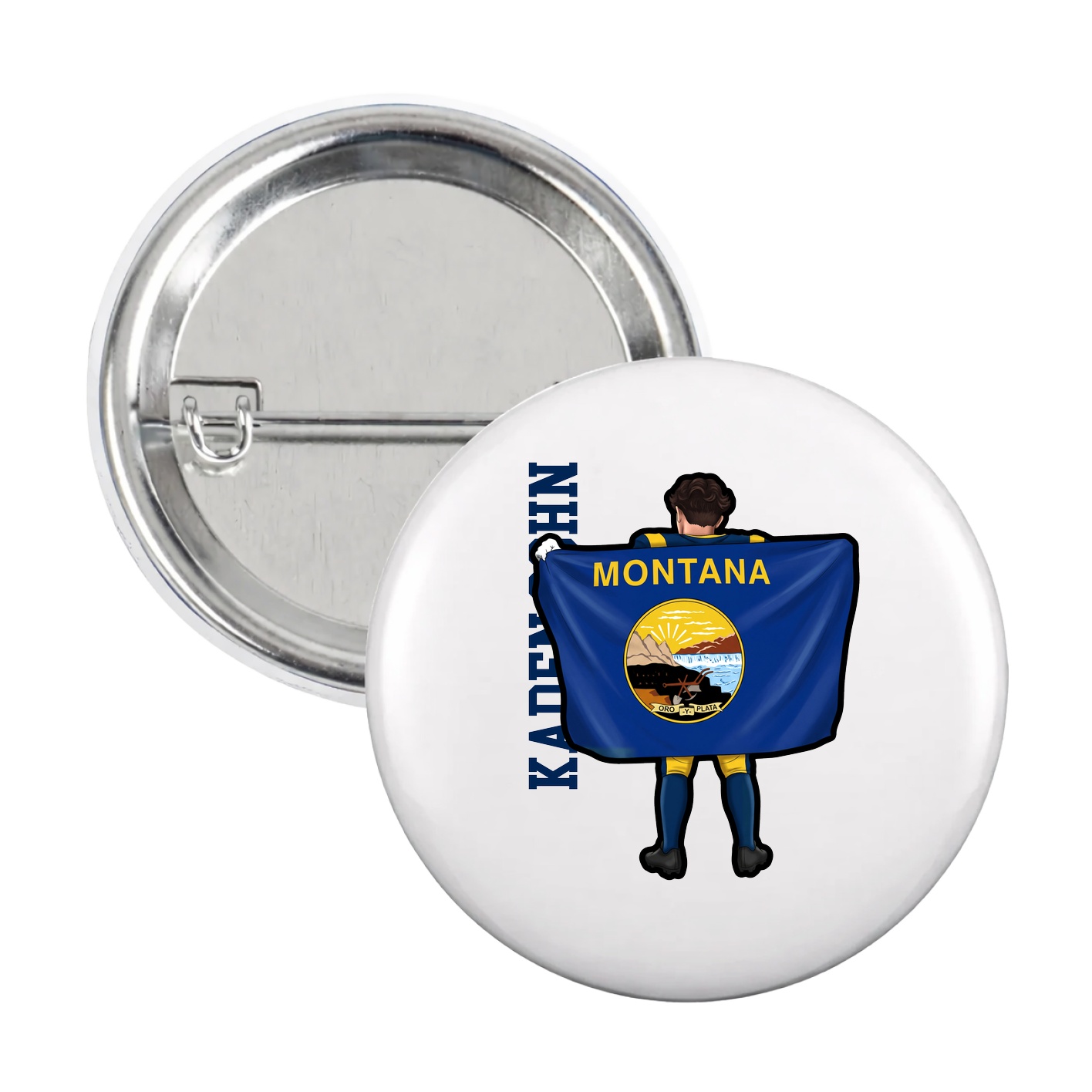 Game Day Button — Name Vertical in White