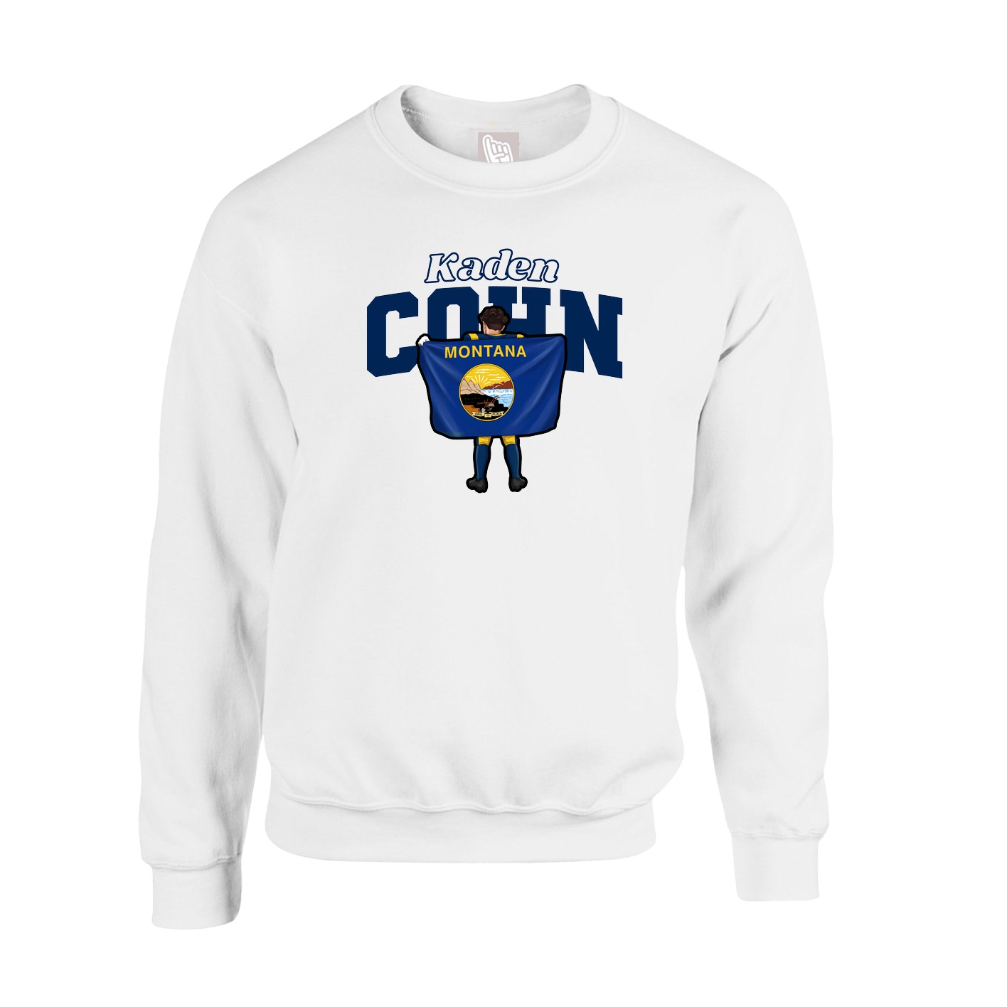 Fleece Crew — Name Arch in White