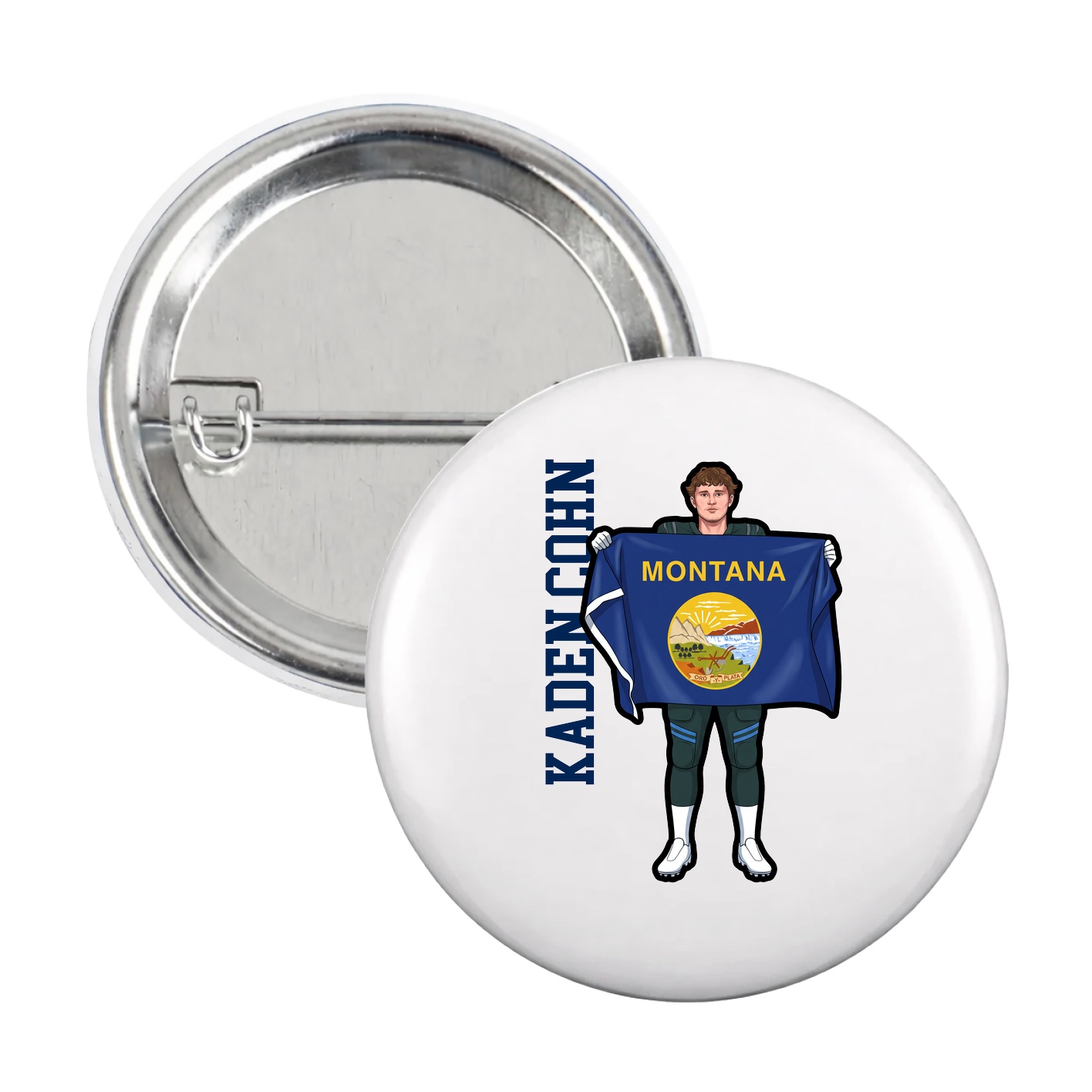 Game Day Button — Name Vertical in White
