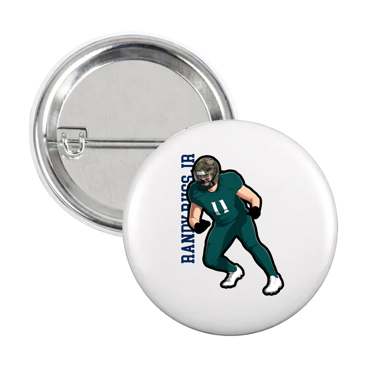 Game Day Button — Name Vertical in White