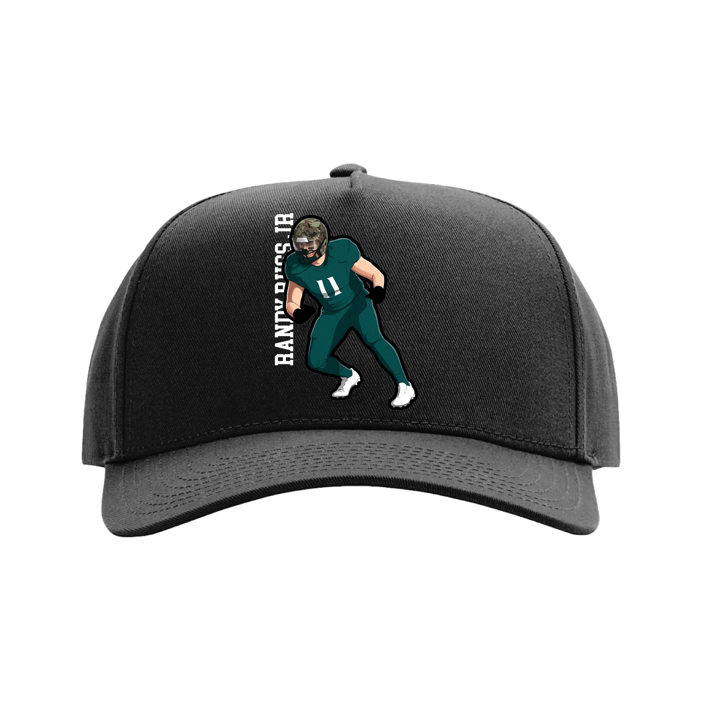 Full Fabric Five-Panel Champ Cap — Name Vertical in Black