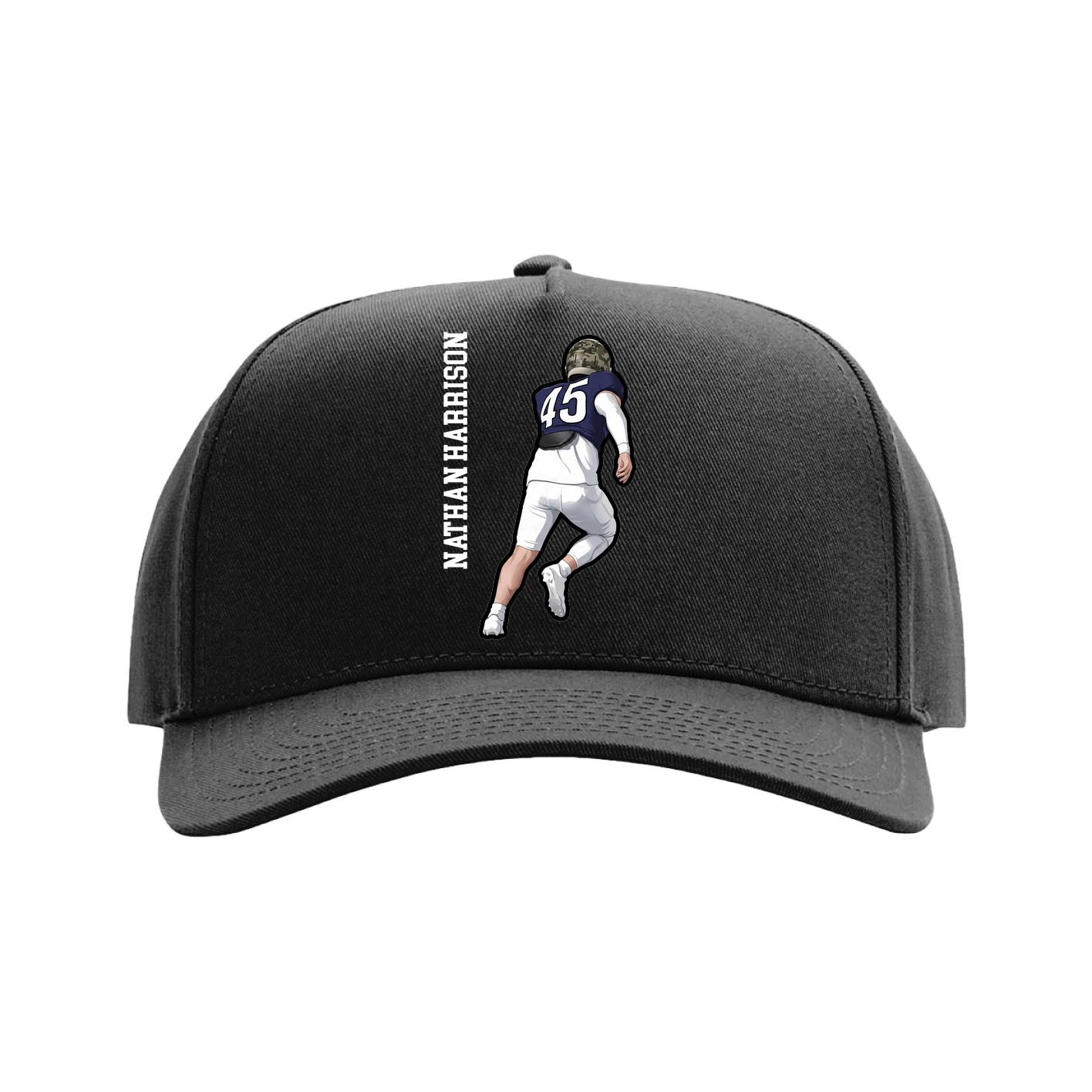Full Fabric Five-Panel Champ Cap — Name Vertical in Black