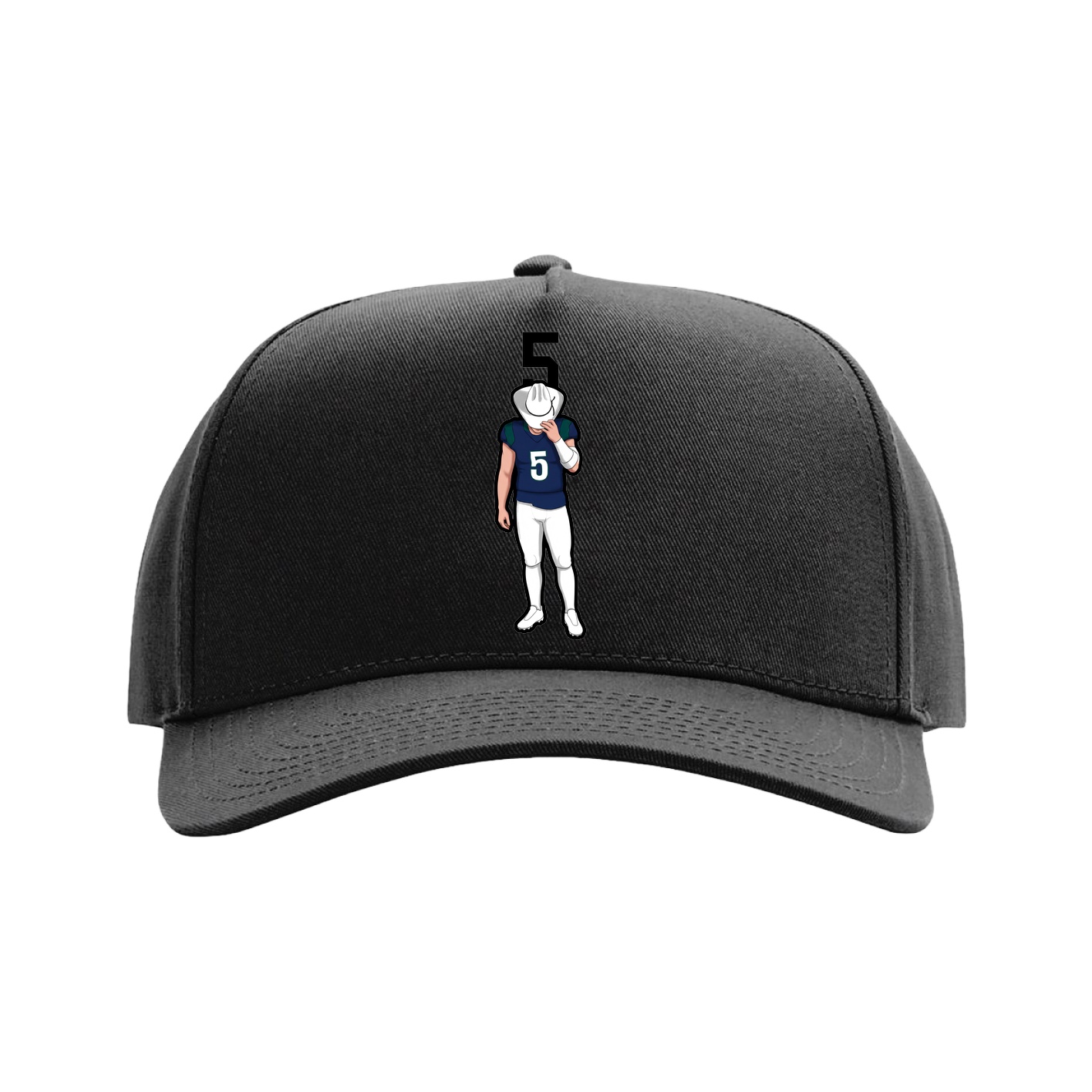 Full Fabric Five-Panel Champ Cap — Number Top in Black