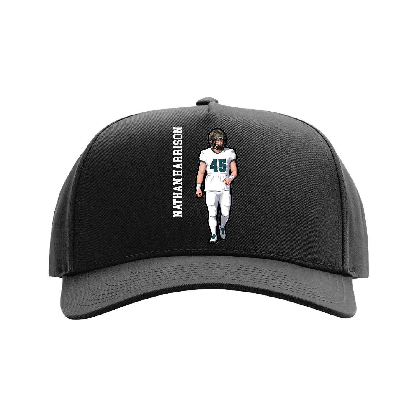 Full Fabric Five-Panel Champ Cap — Name Vertical in Black