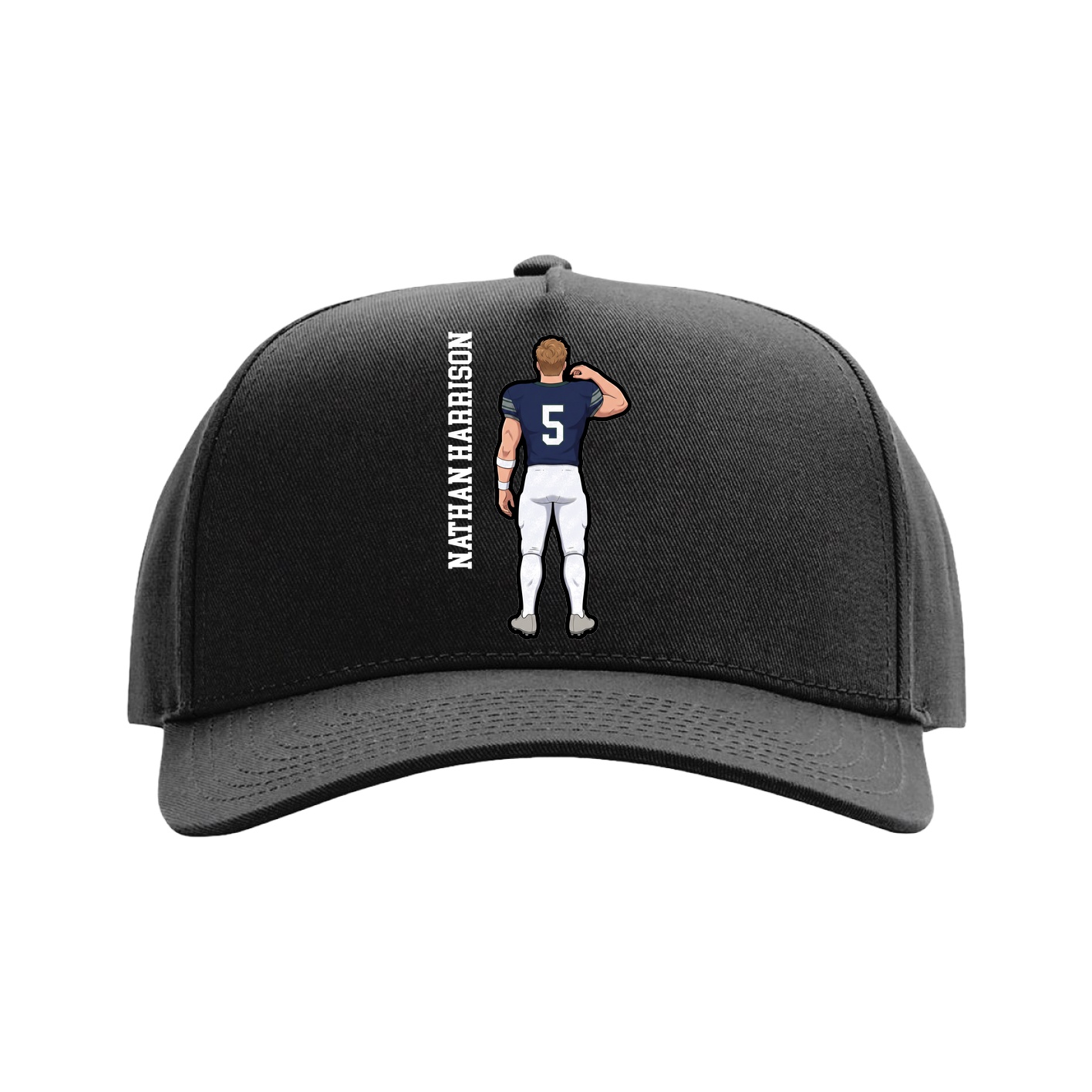Full Fabric Five-Panel Champ Cap — Name Vertical in Black