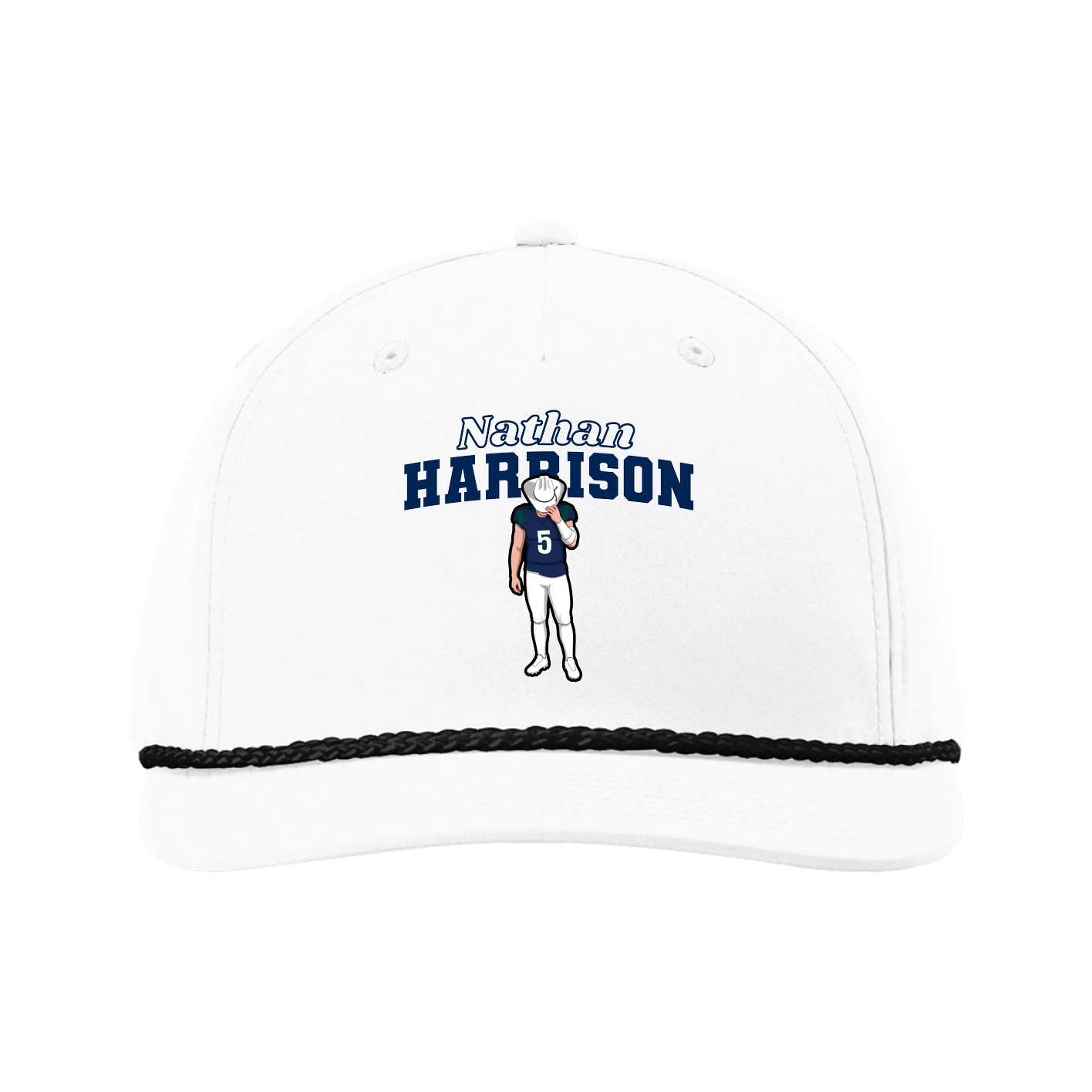 Five-Panel Classic Rope Cap — Name Arch in White