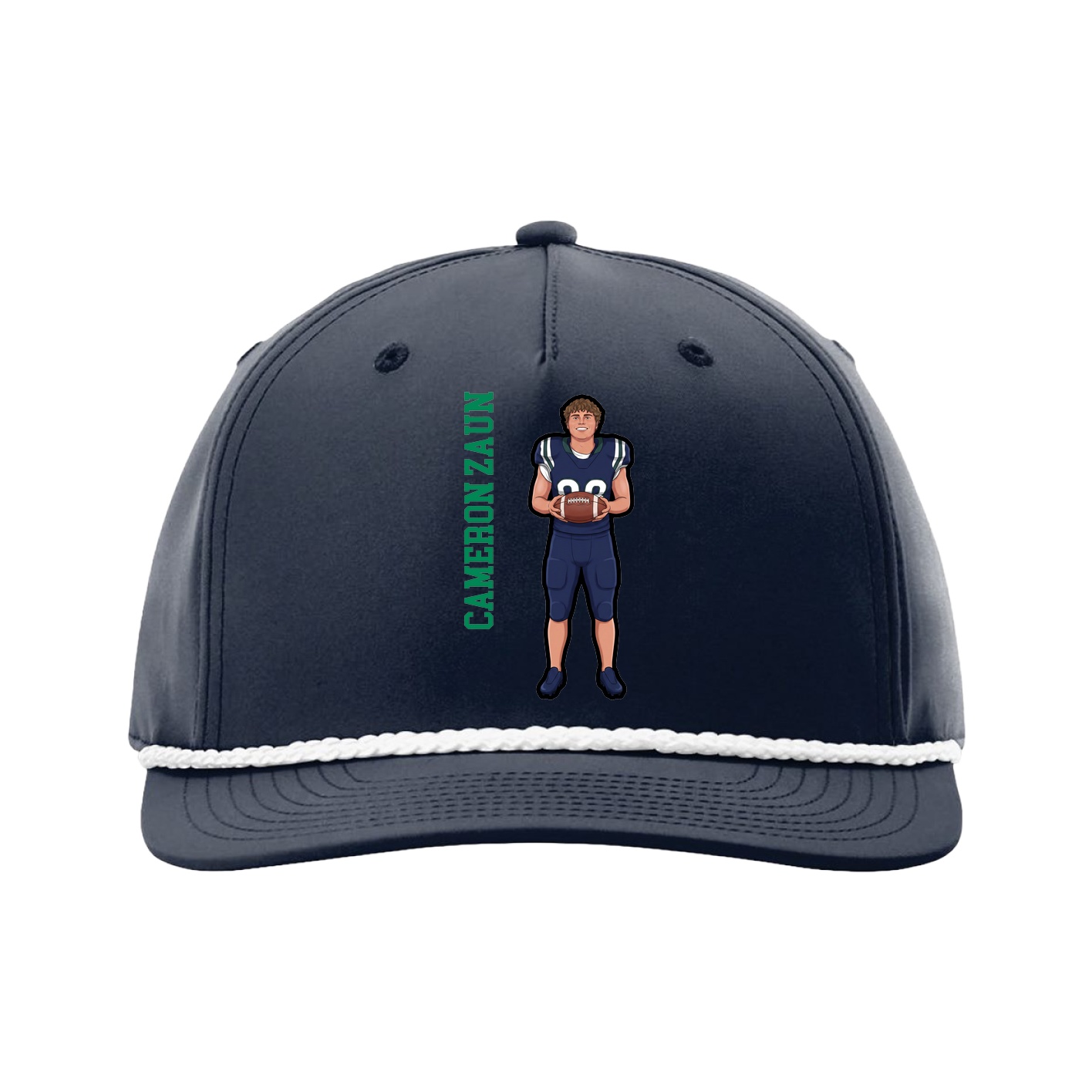 Five-Panel Classic Rope Cap — Name Vertical in Navy