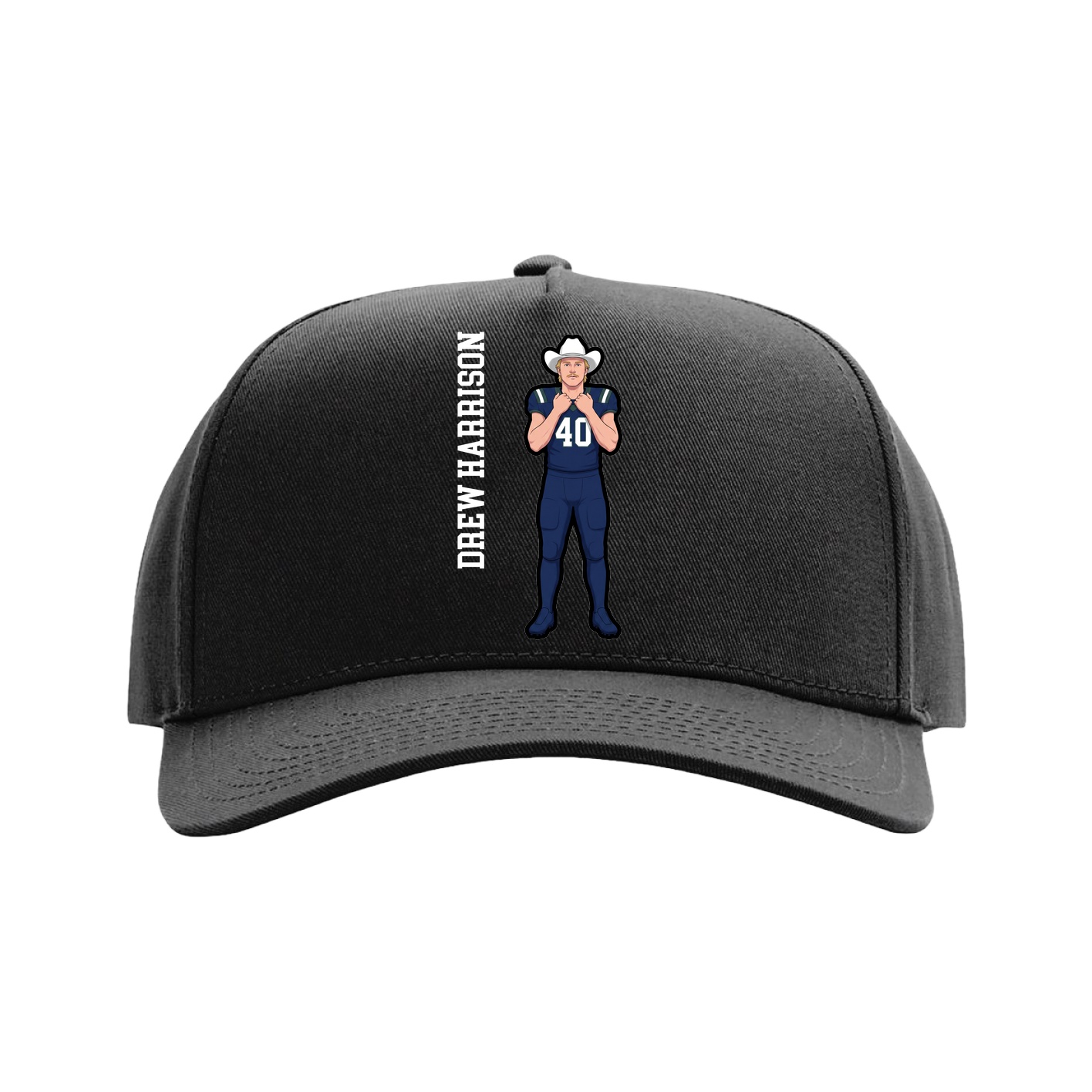 Full Fabric Five-Panel Champ Cap — Name Vertical in Black