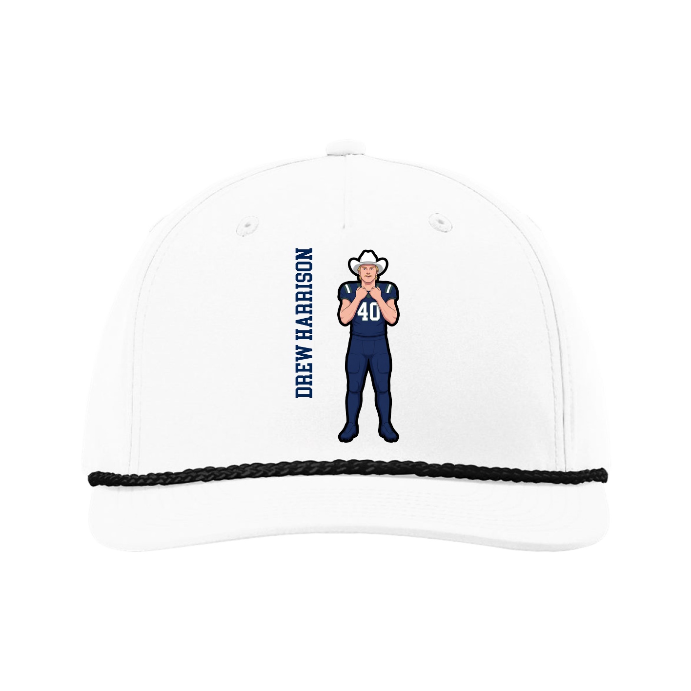 Five-Panel Classic Rope Cap — Name Vertical in White