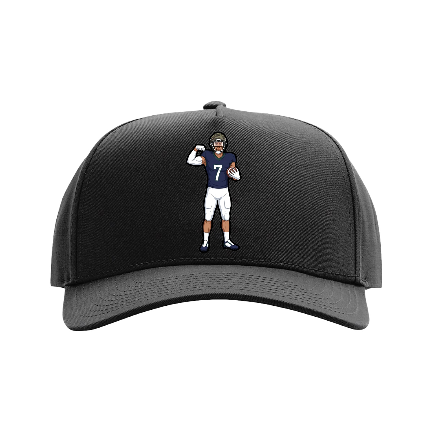 Full Fabric Five-Panel Champ Cap — Name Vertical in Black