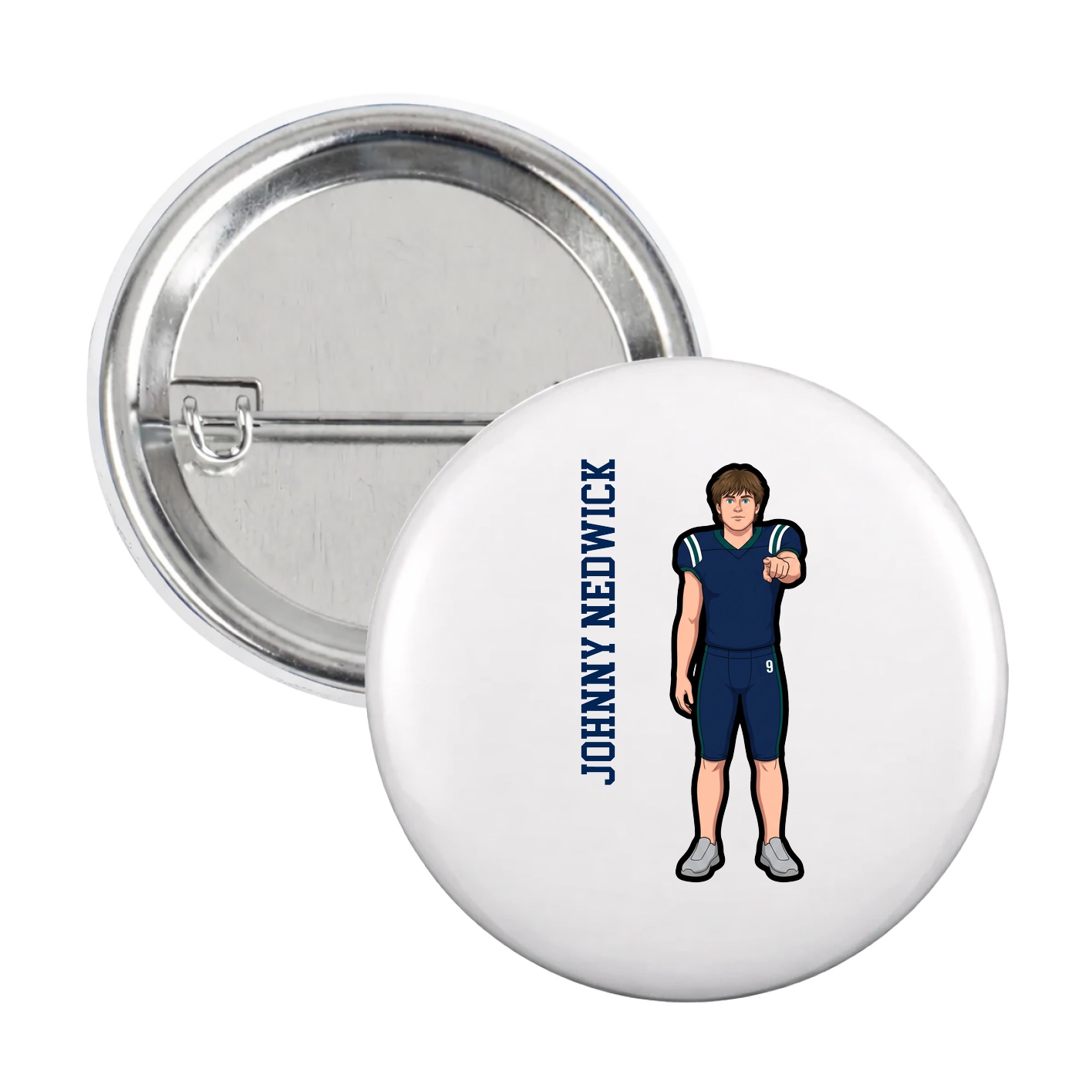 Game Day Button — Name Vertical in White