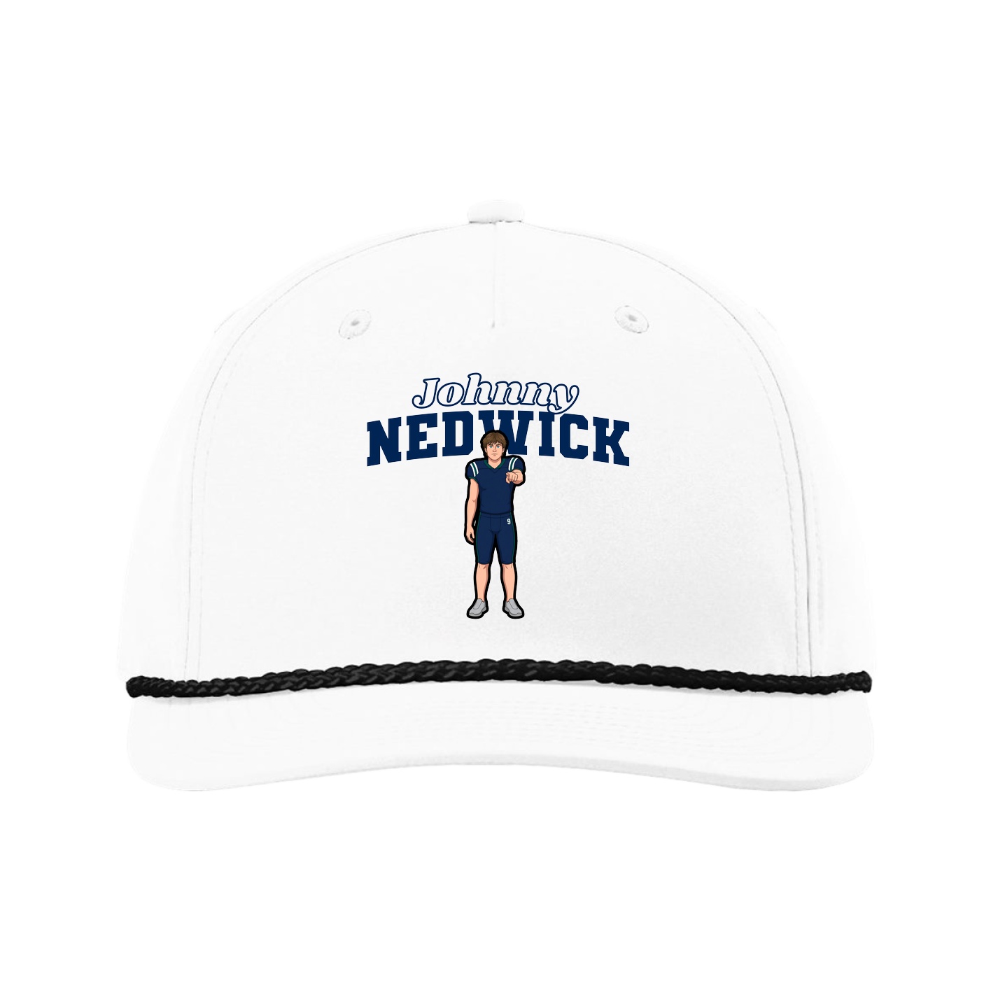 Five-Panel Classic Rope Cap — Name Arch in White