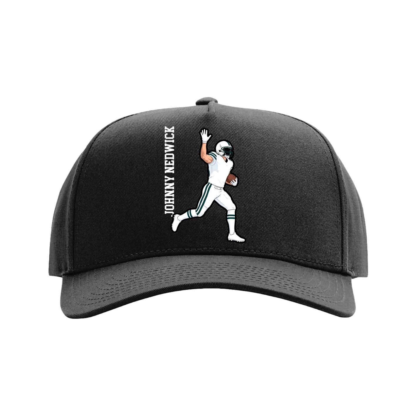 Full Fabric Five-Panel Champ Cap — Name Vertical in Black
