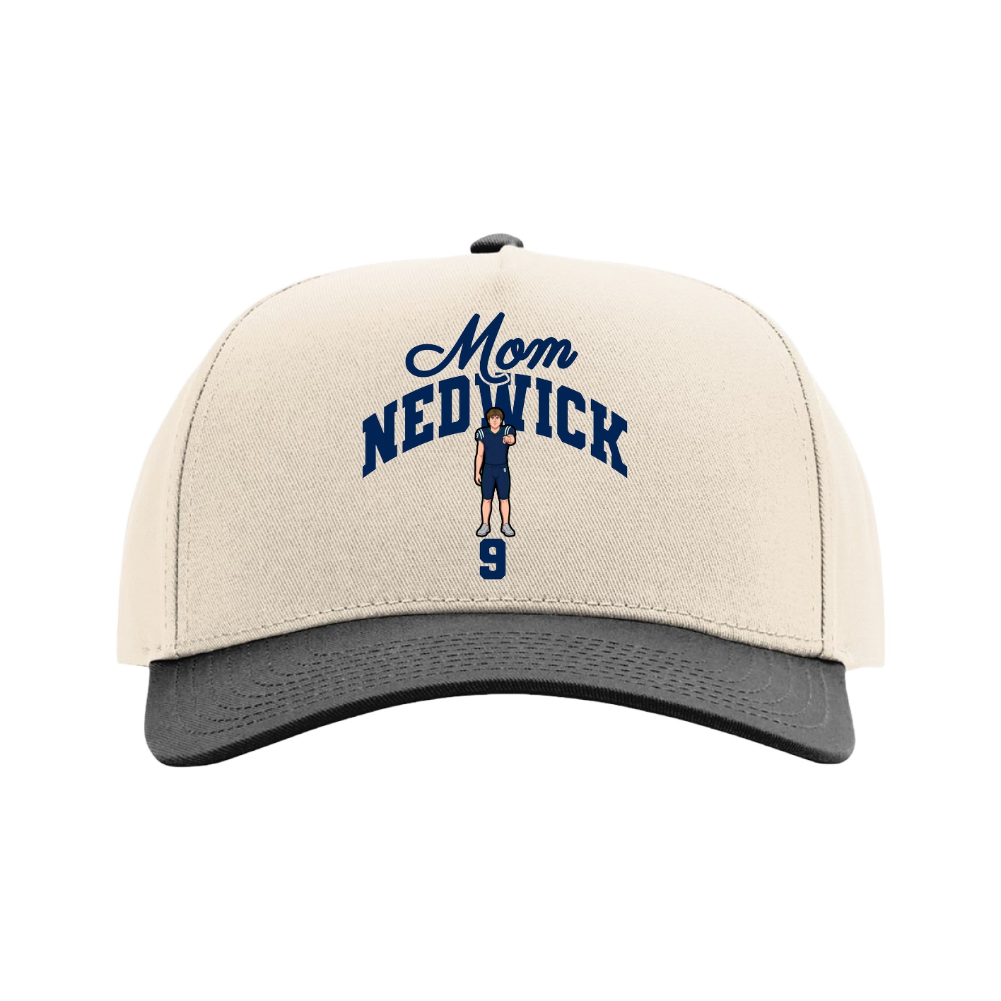 Full Fabric Five-Panel Champ Cap — Mothers Day Arch in Cream/Black