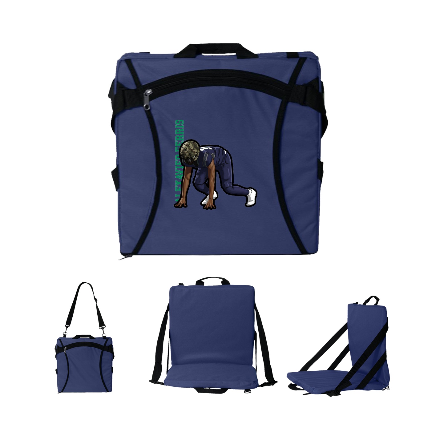 Folding Stadium Seat — Name Vertical in Navy