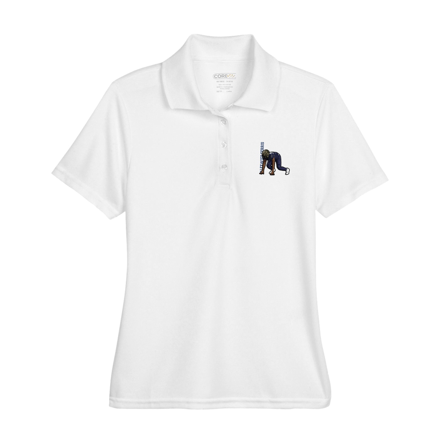 Womens Performance Polo — Name Vertical in White