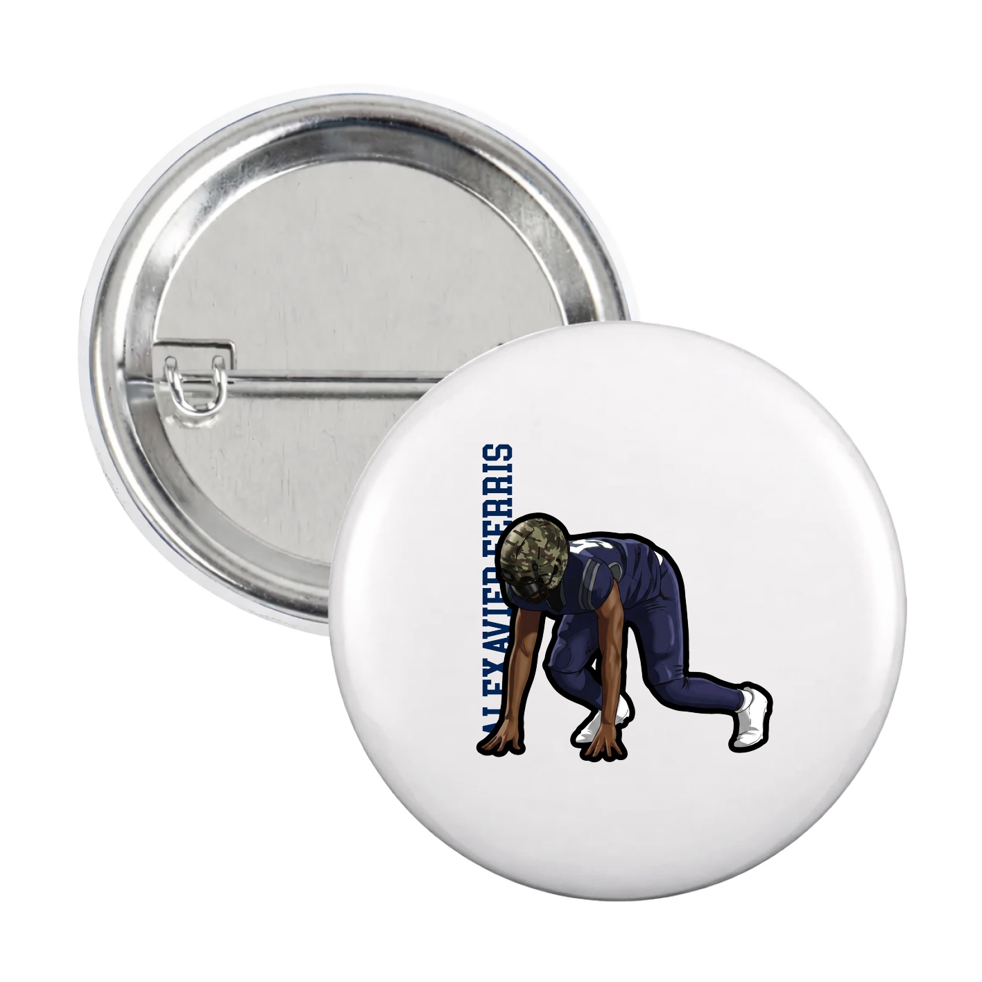 Game Day Button — Name Vertical in White