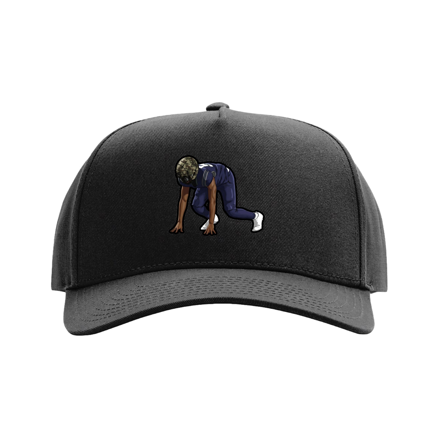 Full Fabric Five-Panel Champ Cap — Name Vertical in Black