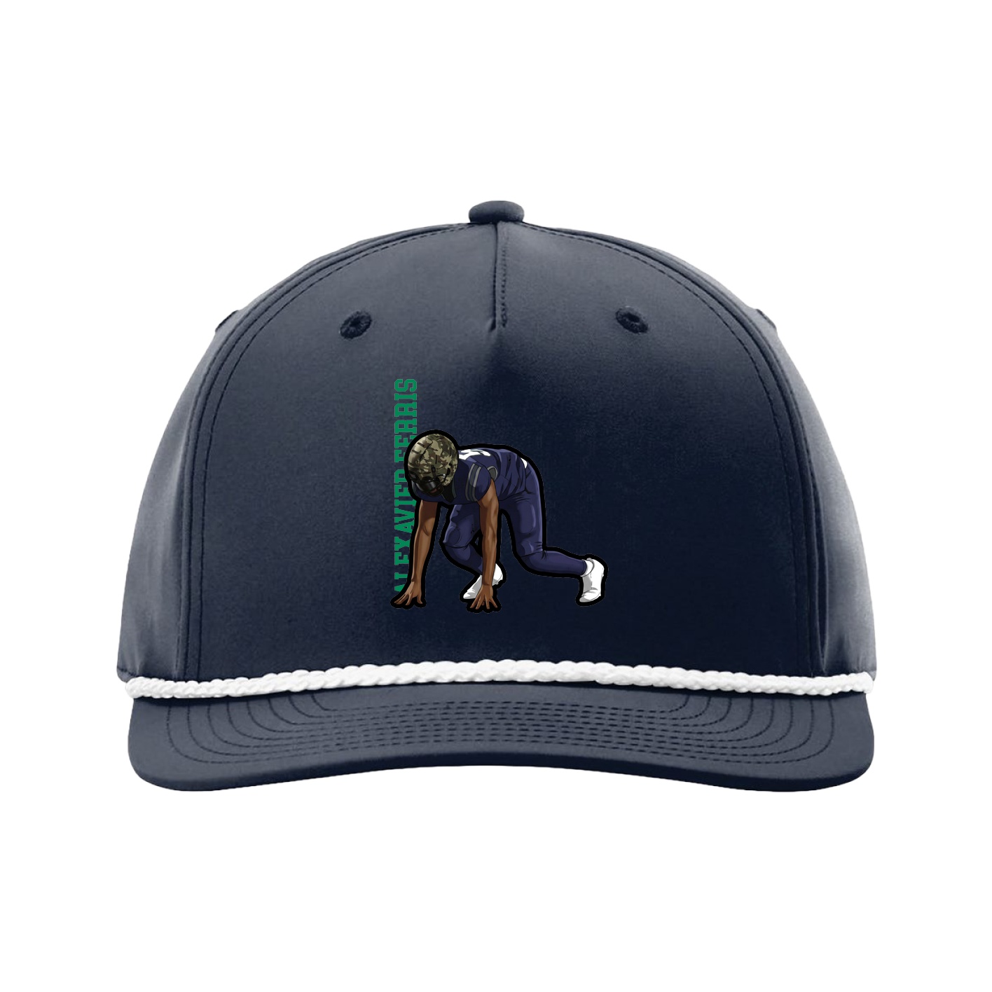 Five-Panel Classic Rope Cap — Name Vertical in Navy