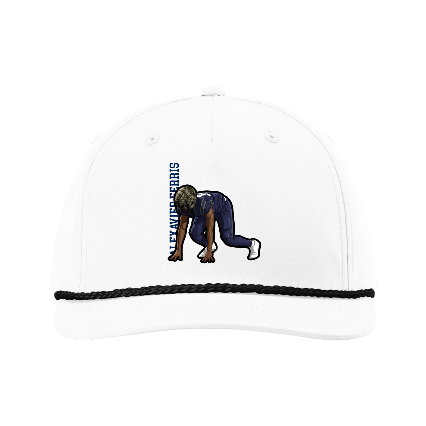 Five-Panel Classic Rope Cap — Name Vertical in White