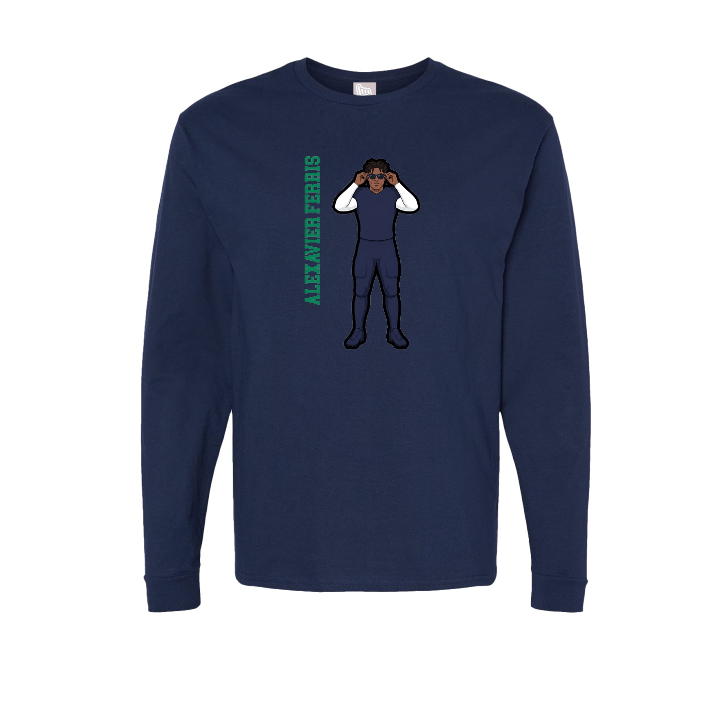Long Sleeve Tee — Name Vertical in Navy