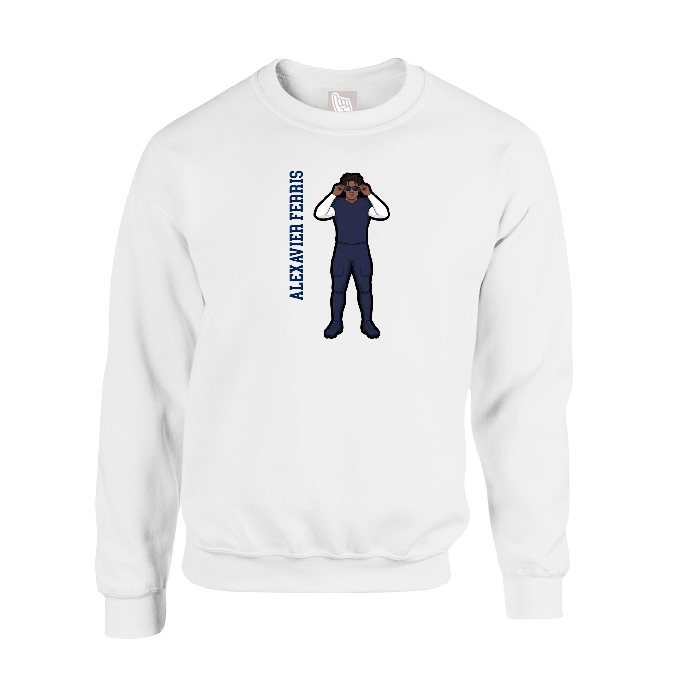 Fleece Crew — Name Vertical in White
