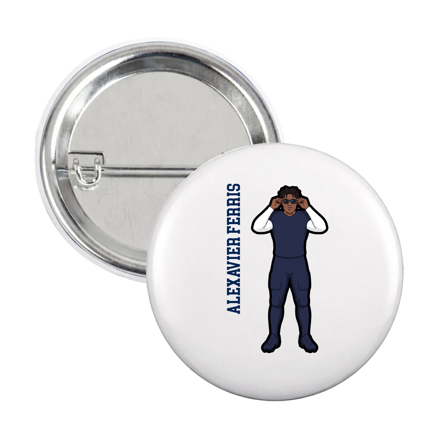 Game Day Button — Name Vertical in White