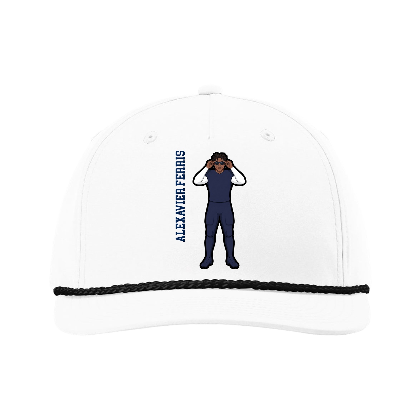 Five-Panel Classic Rope Cap — Name Vertical in White