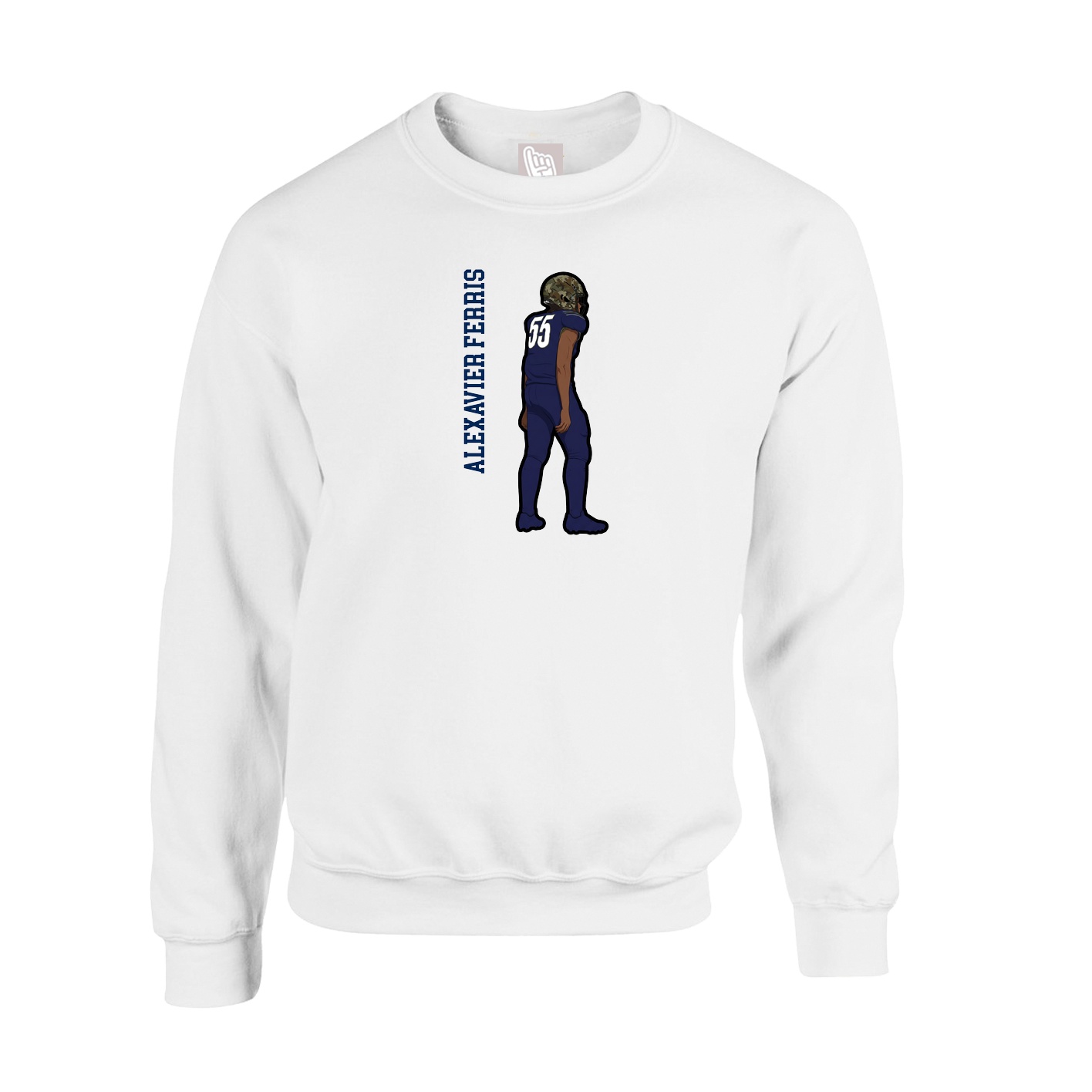 Fleece Crew — Name Vertical in White