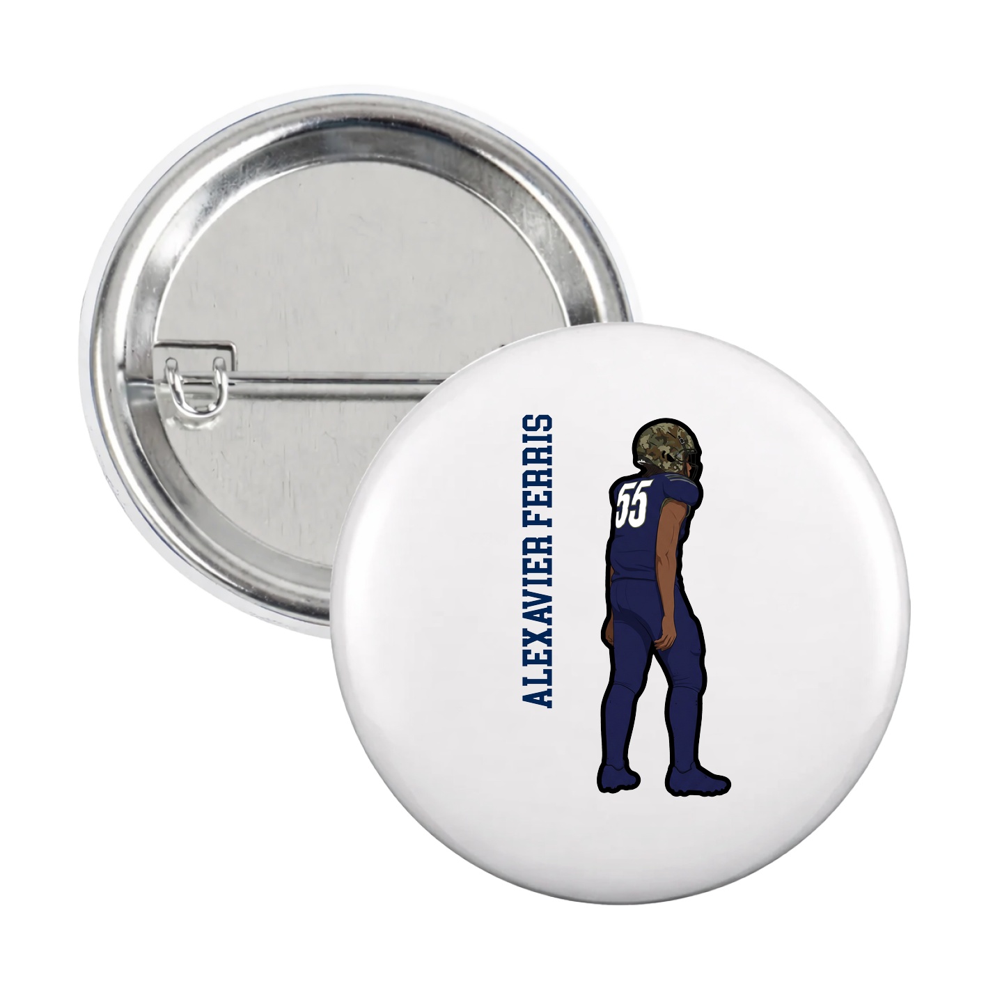 Game Day Button — Name Vertical in White