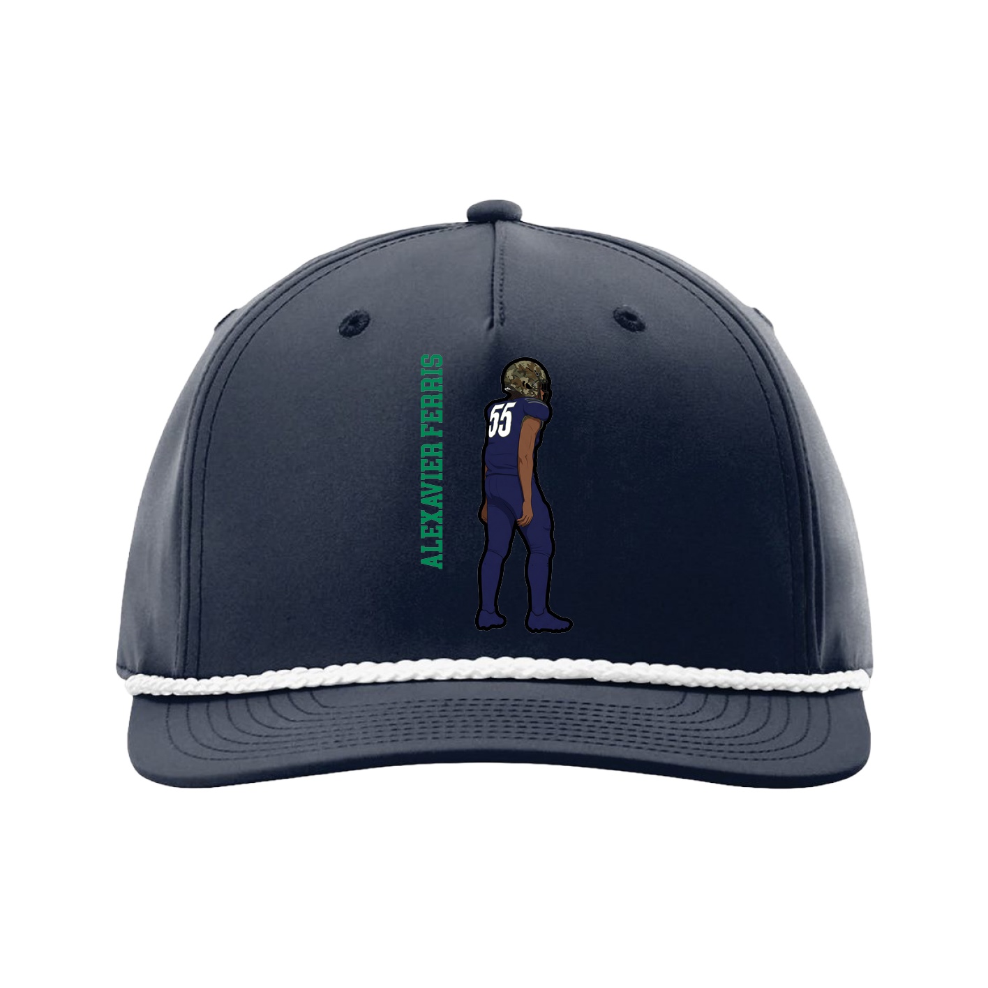 Five-Panel Classic Rope Cap — Name Vertical in Navy