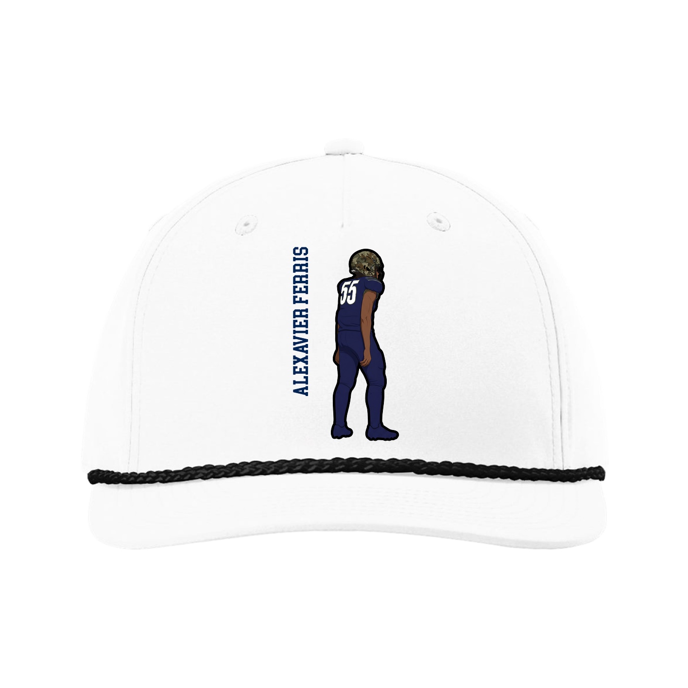 Five-Panel Classic Rope Cap — Name Vertical in White