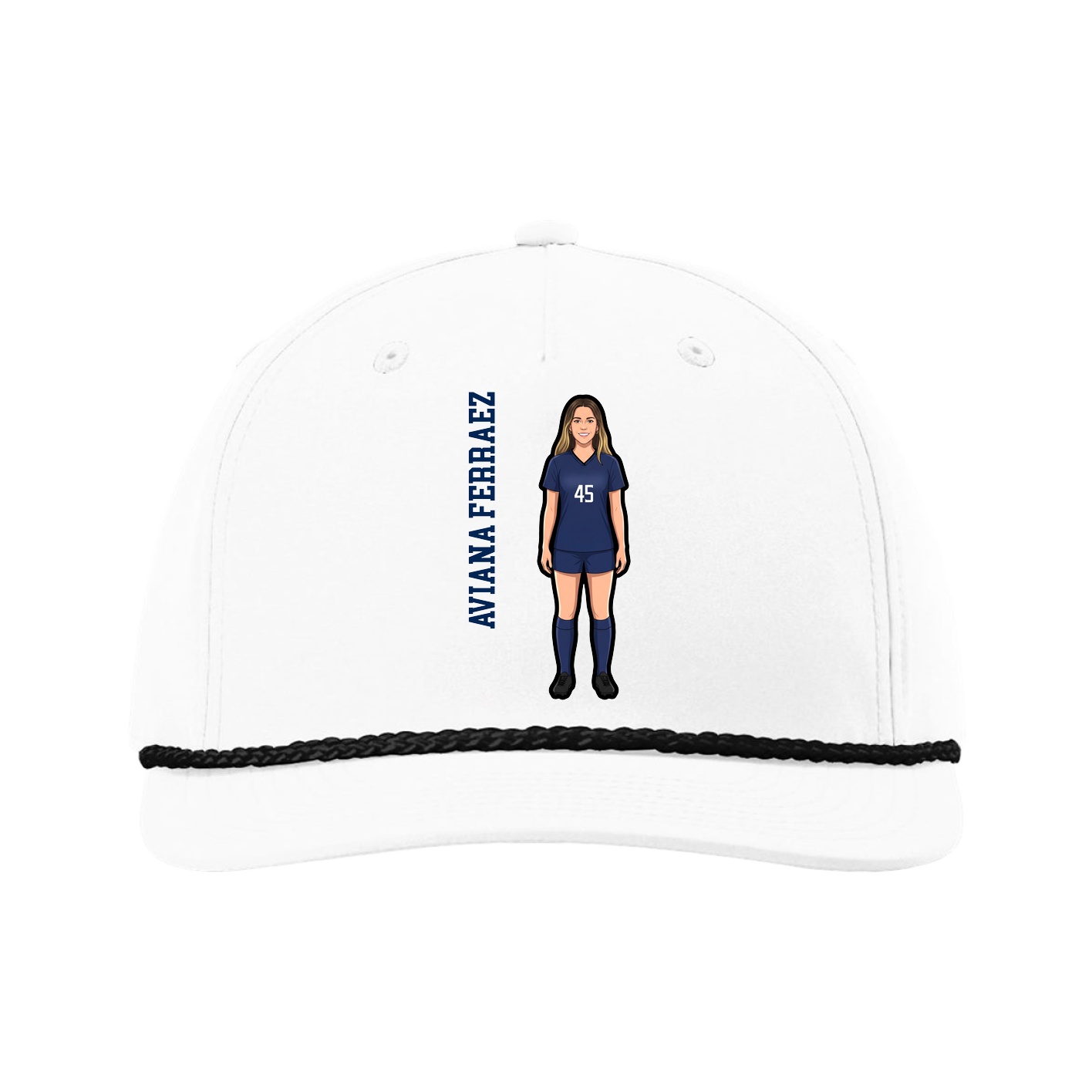 Five-Panel Classic Rope Cap — Name Vertical in White