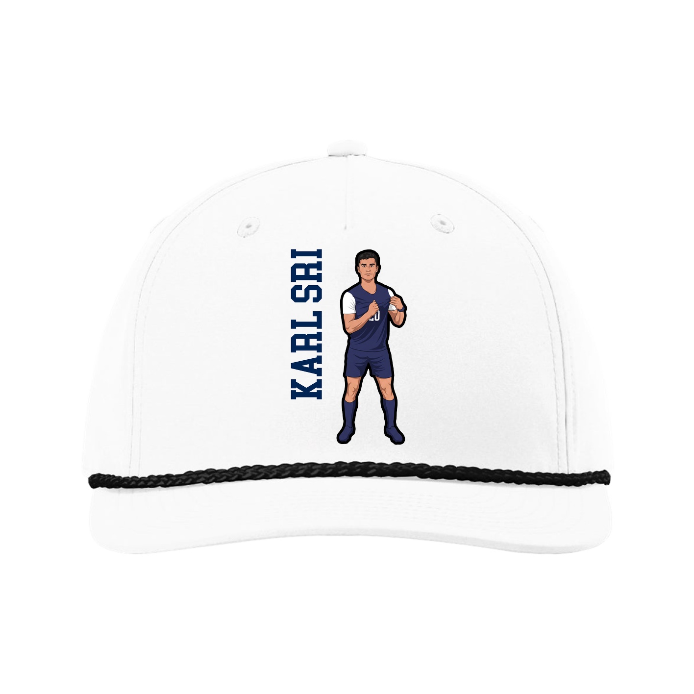 Five-Panel Classic Rope Cap — Name Vertical in White