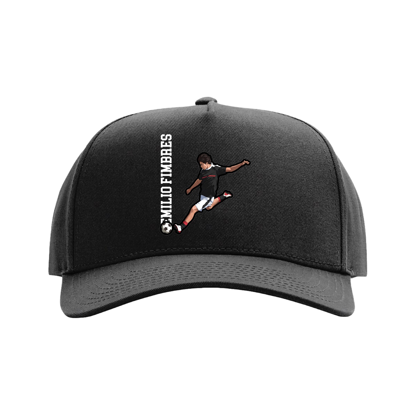 Full Fabric Five-Panel Champ Cap — Name Vertical in Black