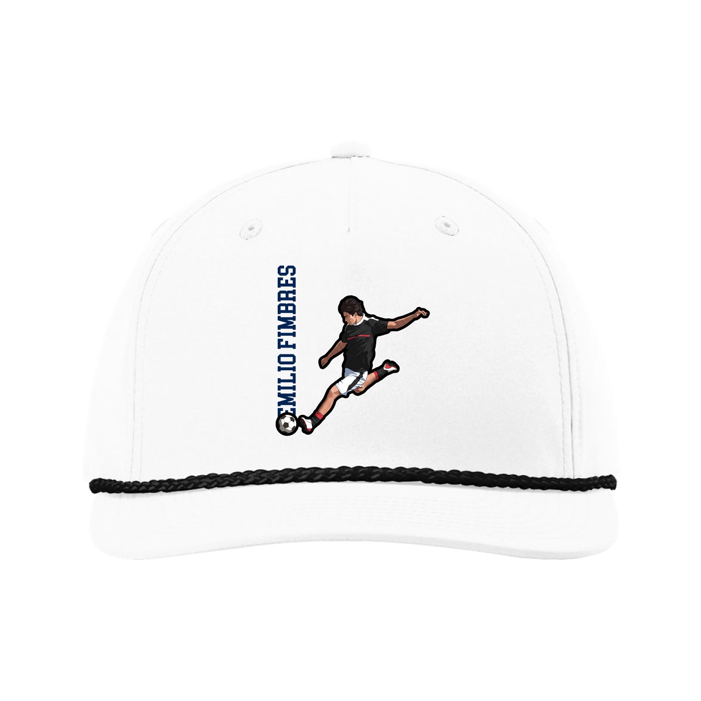 Five-Panel Classic Rope Cap — Name Vertical in White