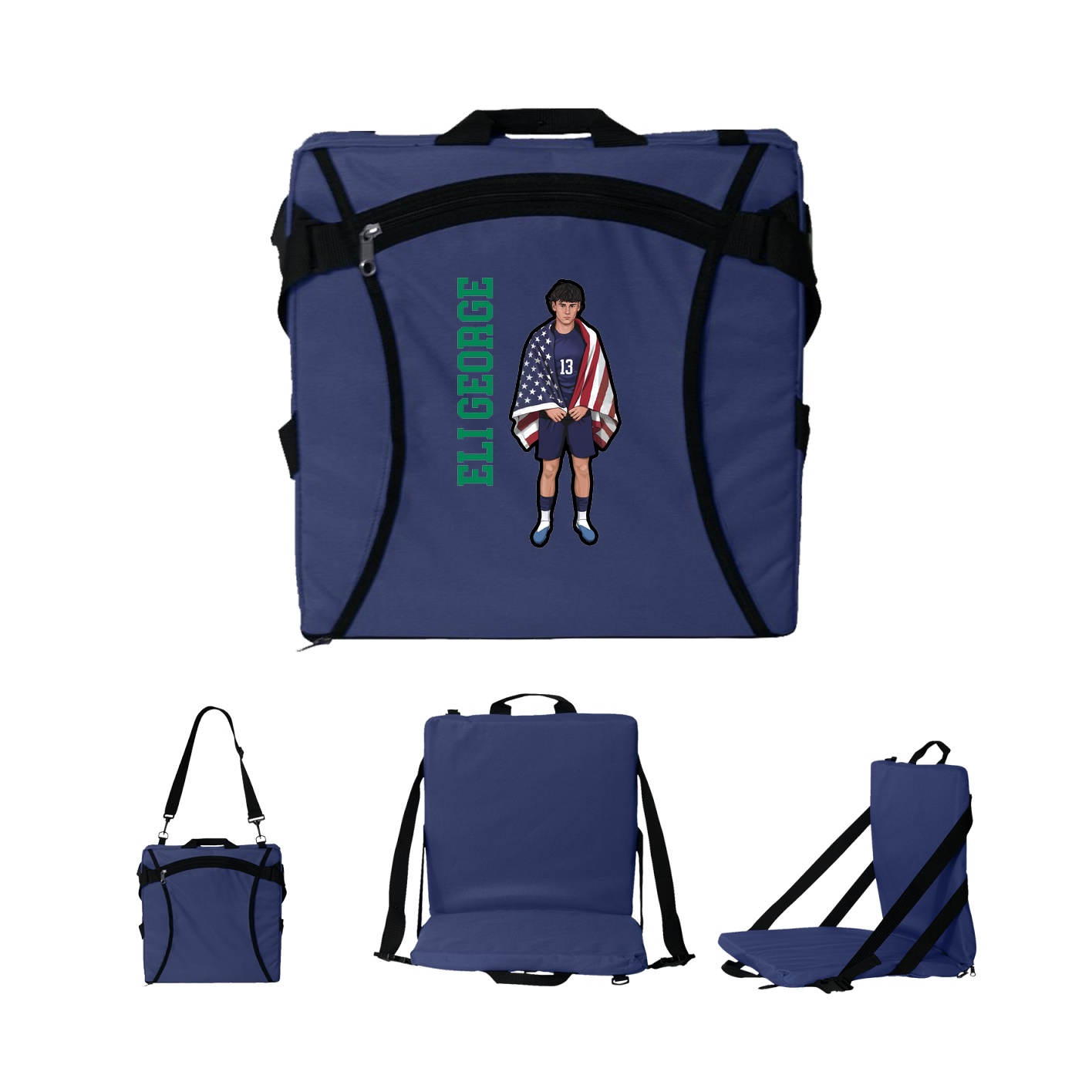 Folding Stadium Seat — Name Vertical in Navy