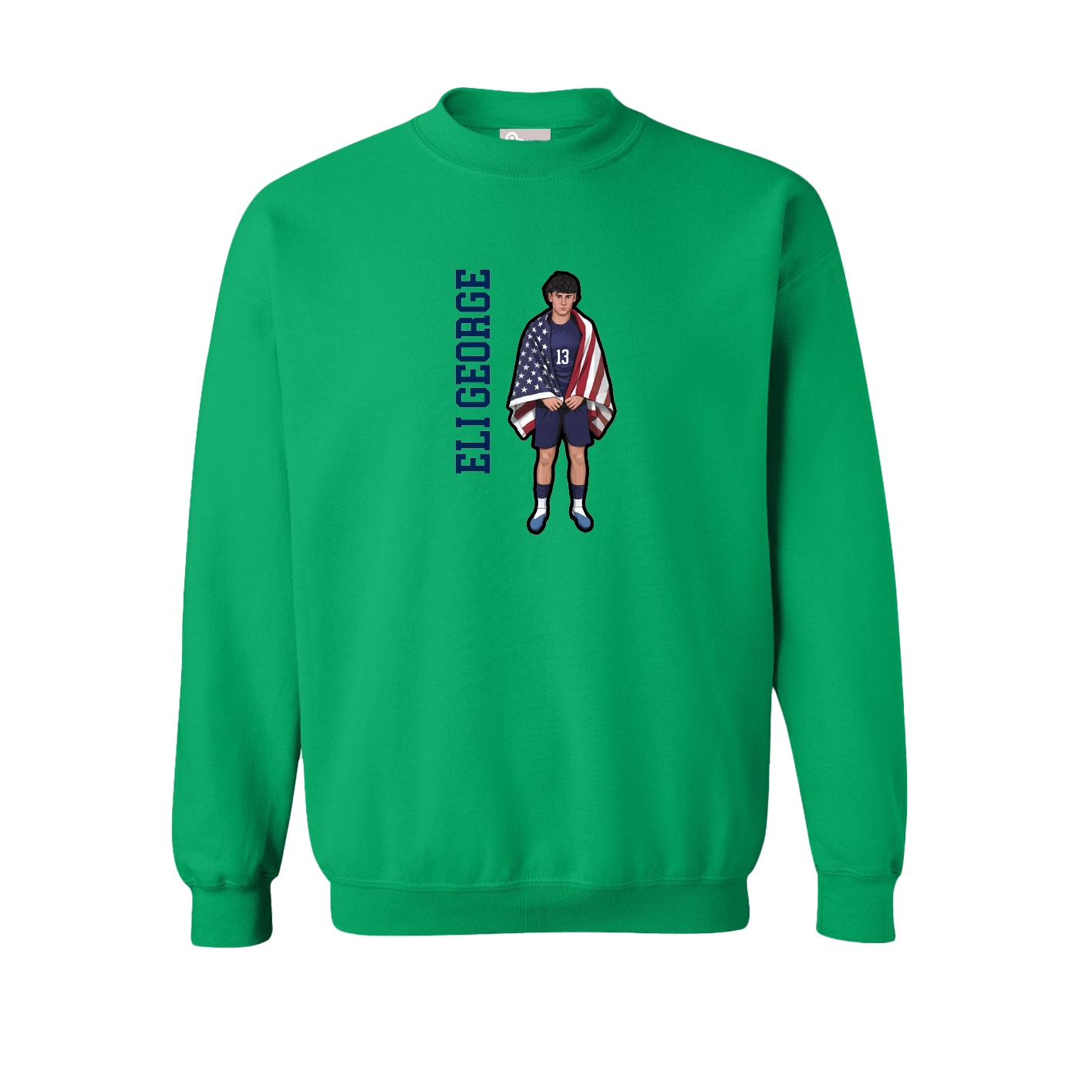 Fleece Crew — Name Vertical in Green